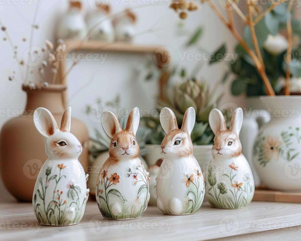 ai generato Pasqua saluto artigianato - acquerello coniglietti, primavera fiori su fatto a mano carte foto