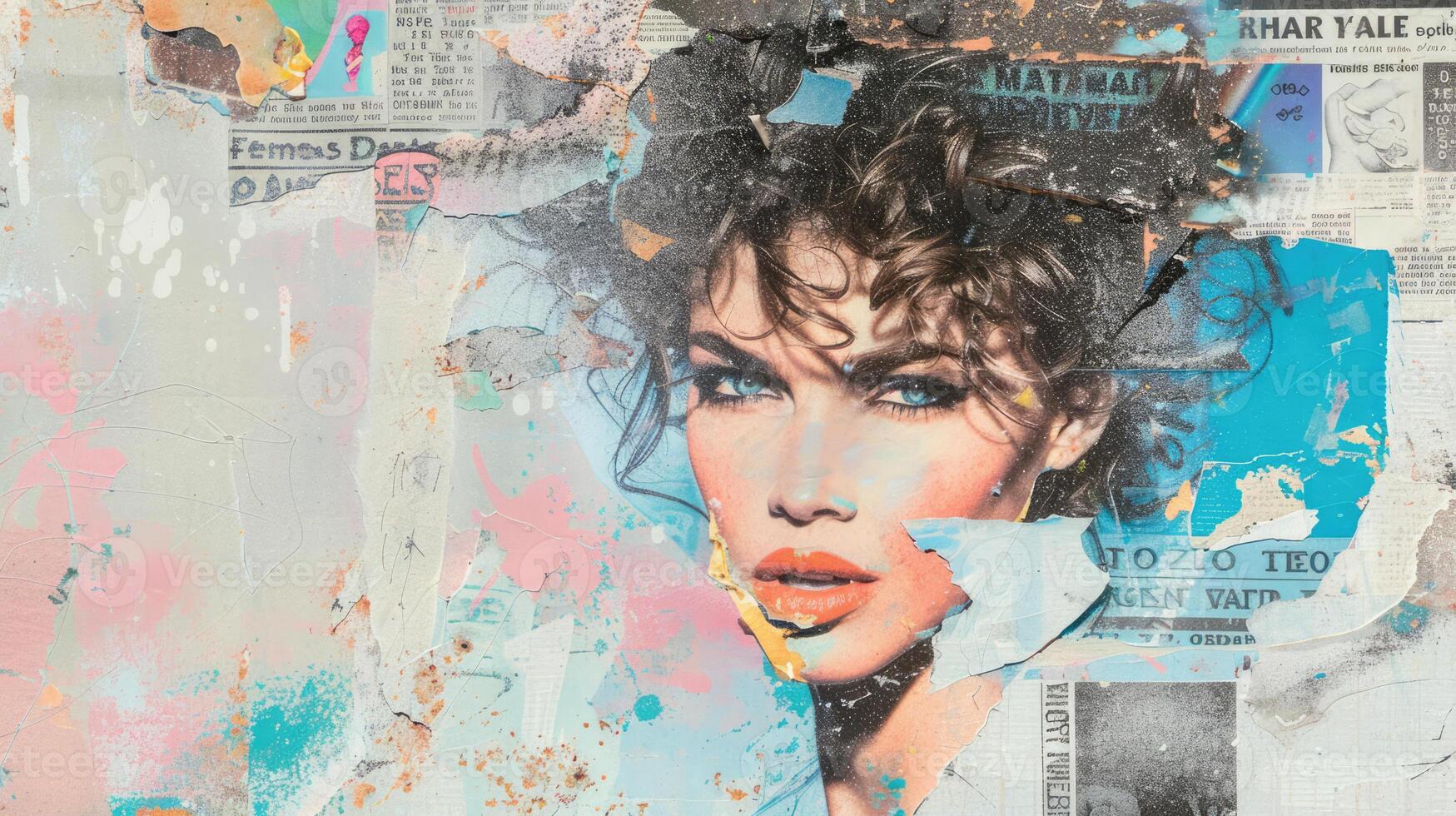 ai generato generativo ai, Vintage ▾ nostalgico grunge collage sfondo con donna di viso, nel il stile di anni 80. diverso textures e forme foto