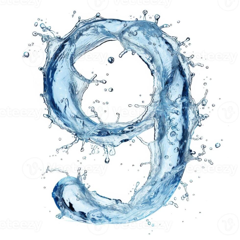 ai generato stilizzato font, capitale numero 9. testo fatto di acqua schizzi, numero 9. numero 9 fatto a partire dal acqua schizzi. foto