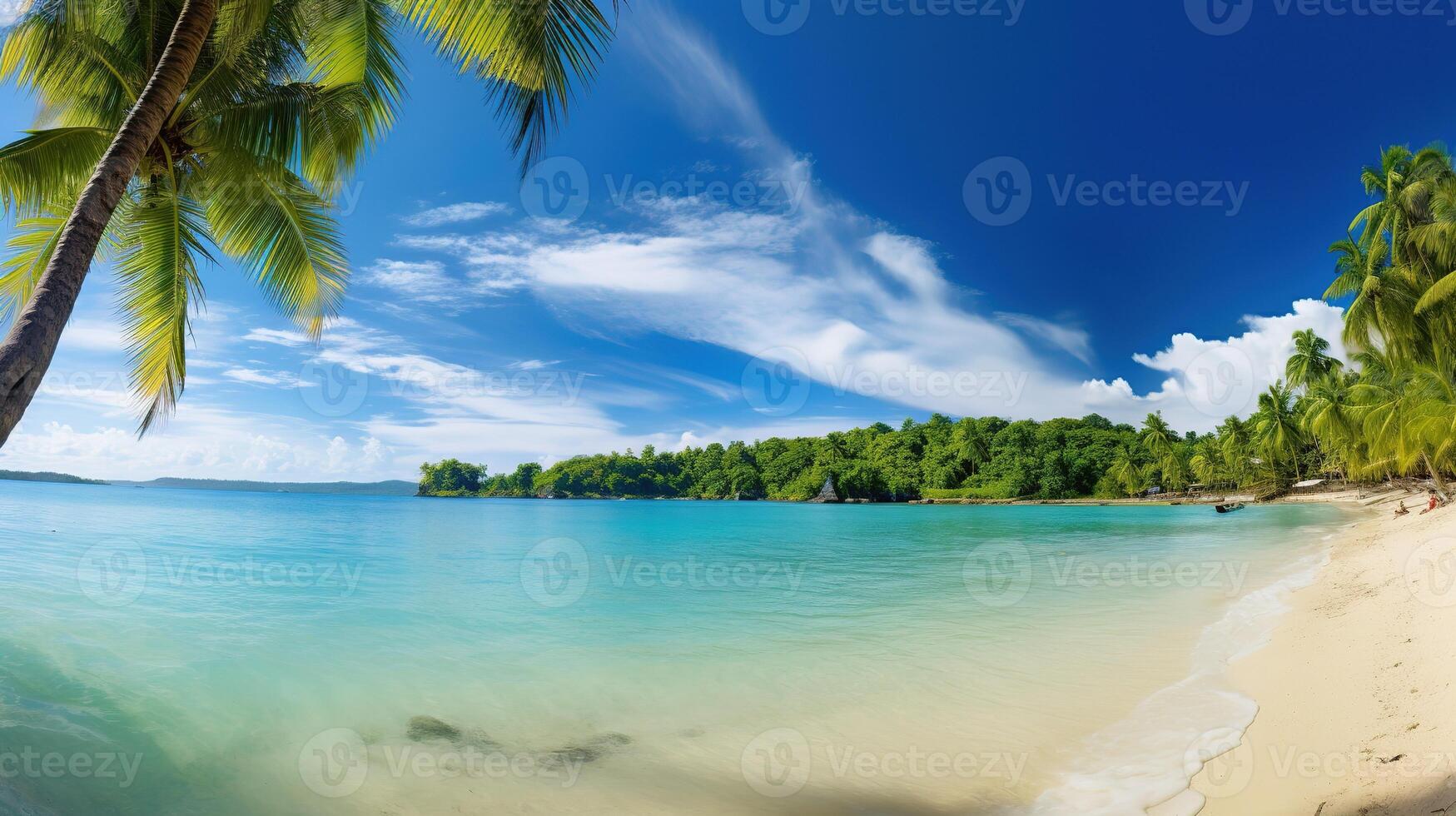 ai generato spiaggia con palme e turchese mare foto