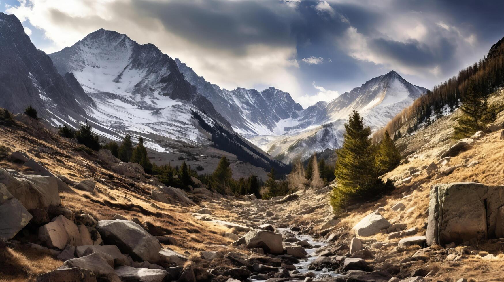 ai generato roccioso montagna cresta e un' alto dinamico gamma Visualizza foto