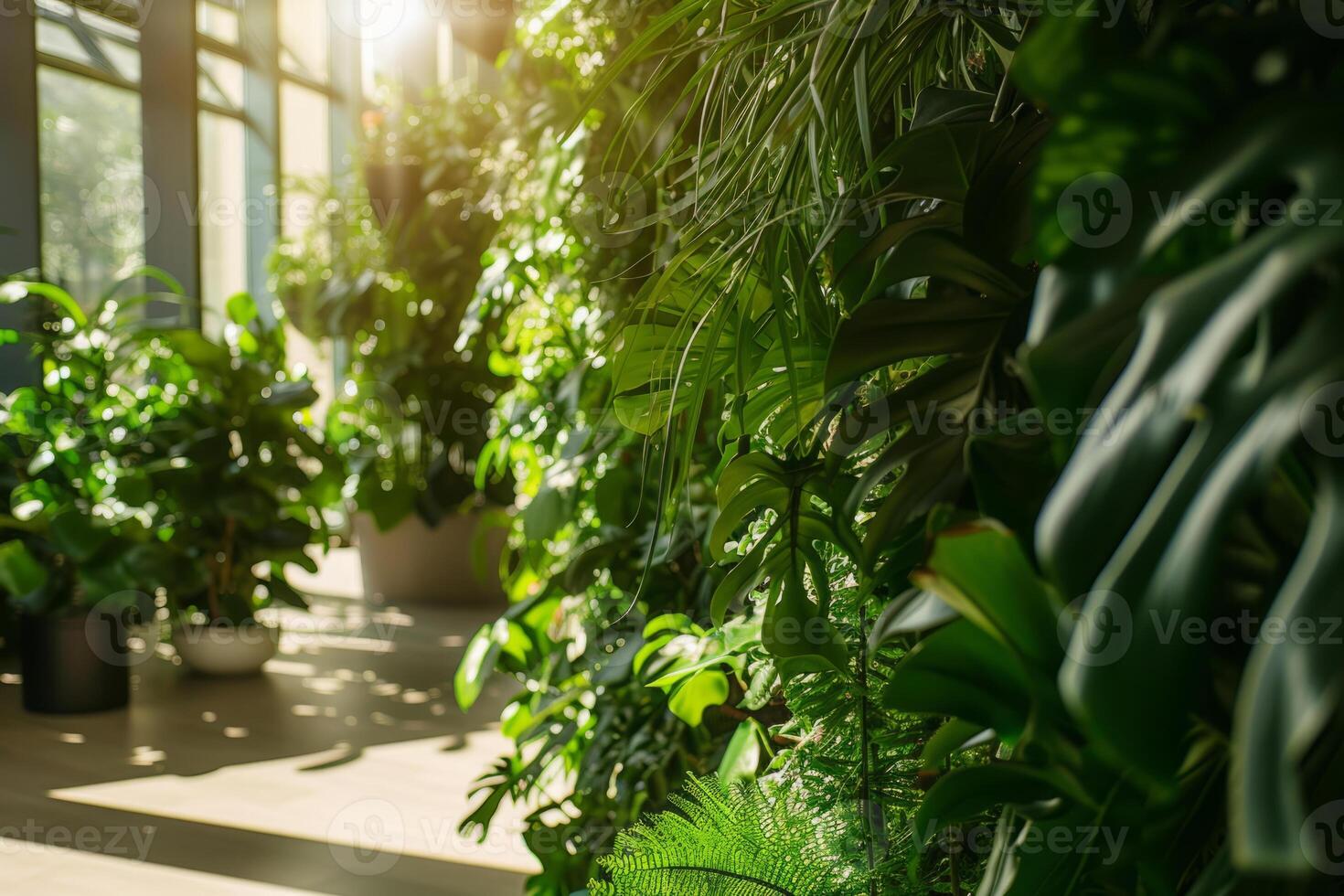 ai generato interno con floreale verticale giardini. verde parete. generativo ai foto