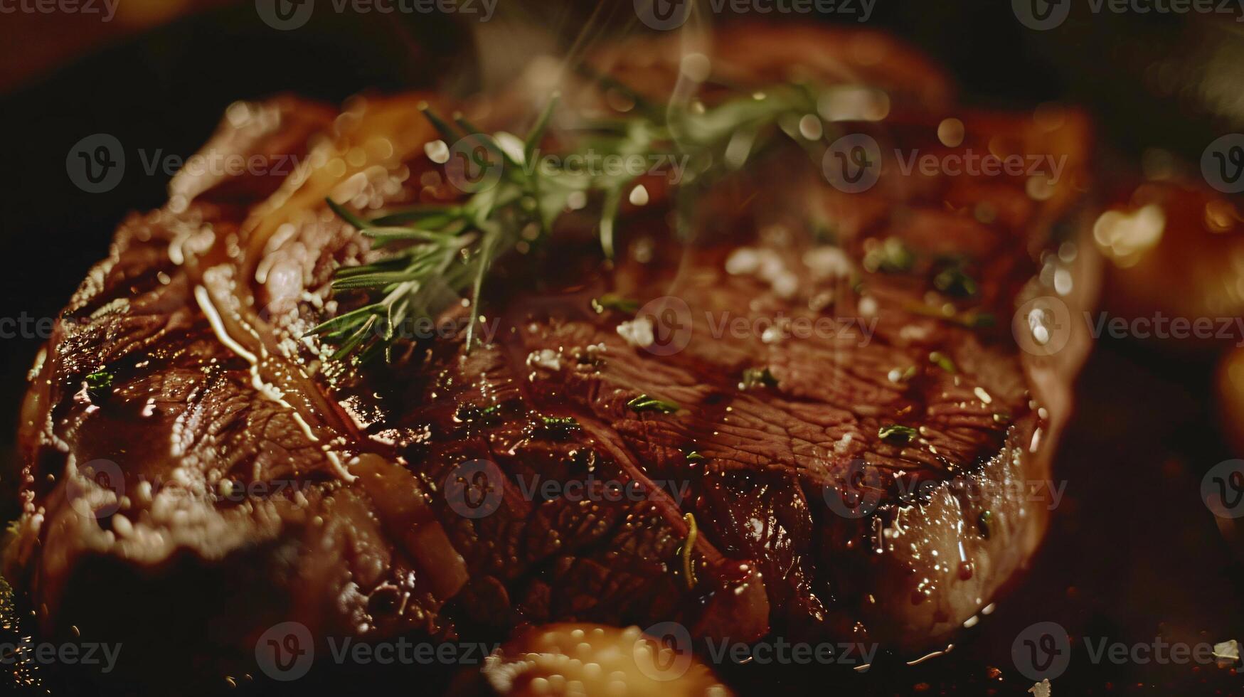 ai generato frizzante bistecca avvicinamento culinario magnificenza foto