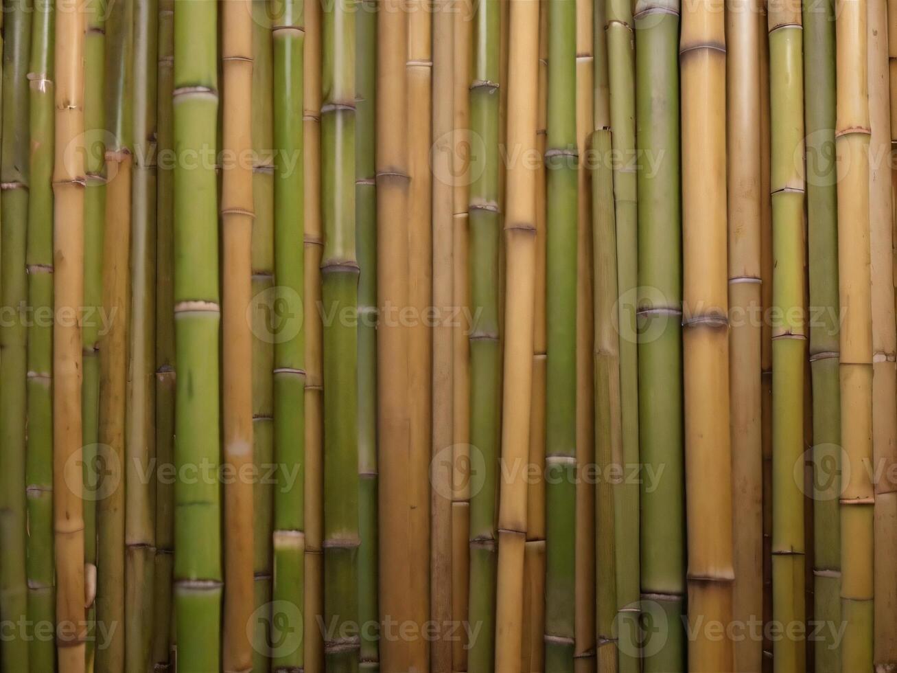 ai generato giallo e verde bambù struttura. bambù parete o recinto sfondo foto