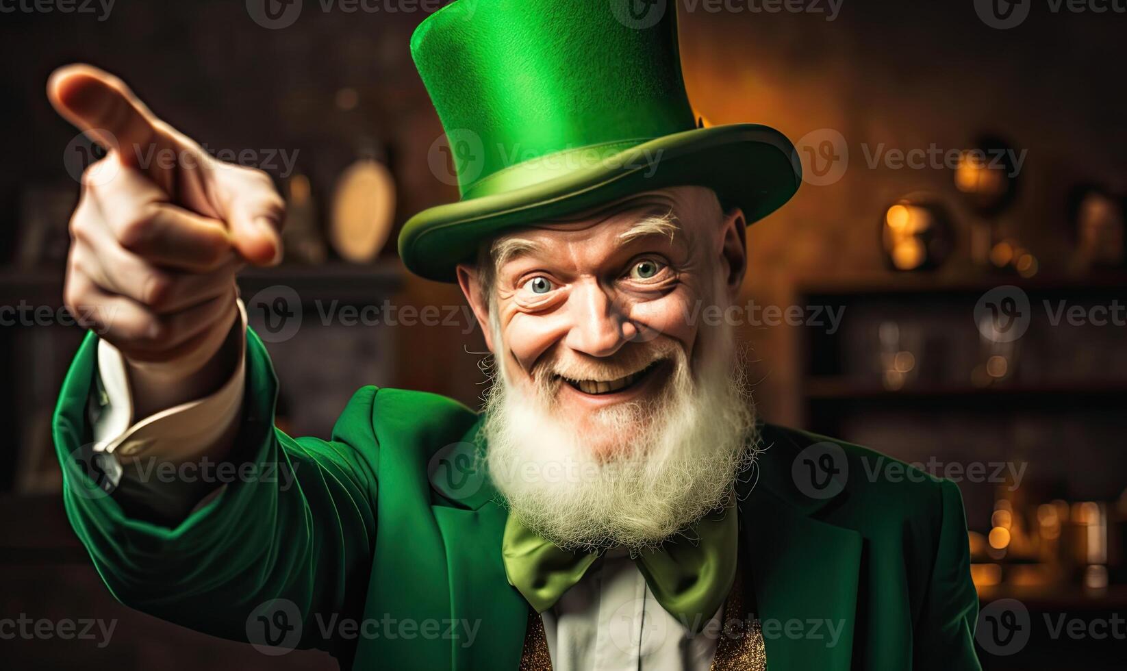 ai generato elegante signore nel un' verde completo da uomo e superiore cappello travolgente il spettatore foto