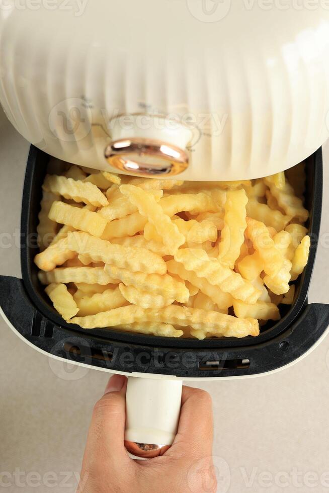 Tirare aria friggitrice vassoio con piega tagliare Patata francese patatine fritte foto