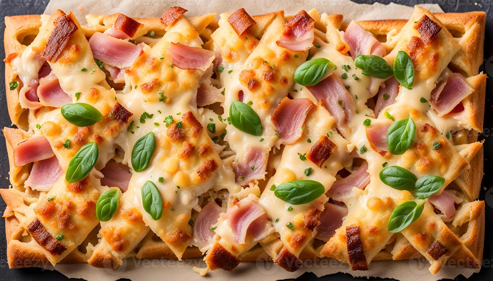 ai generato fatti in casa croziflette fatto con Bacon, prosciutto, formaggio, crema foto