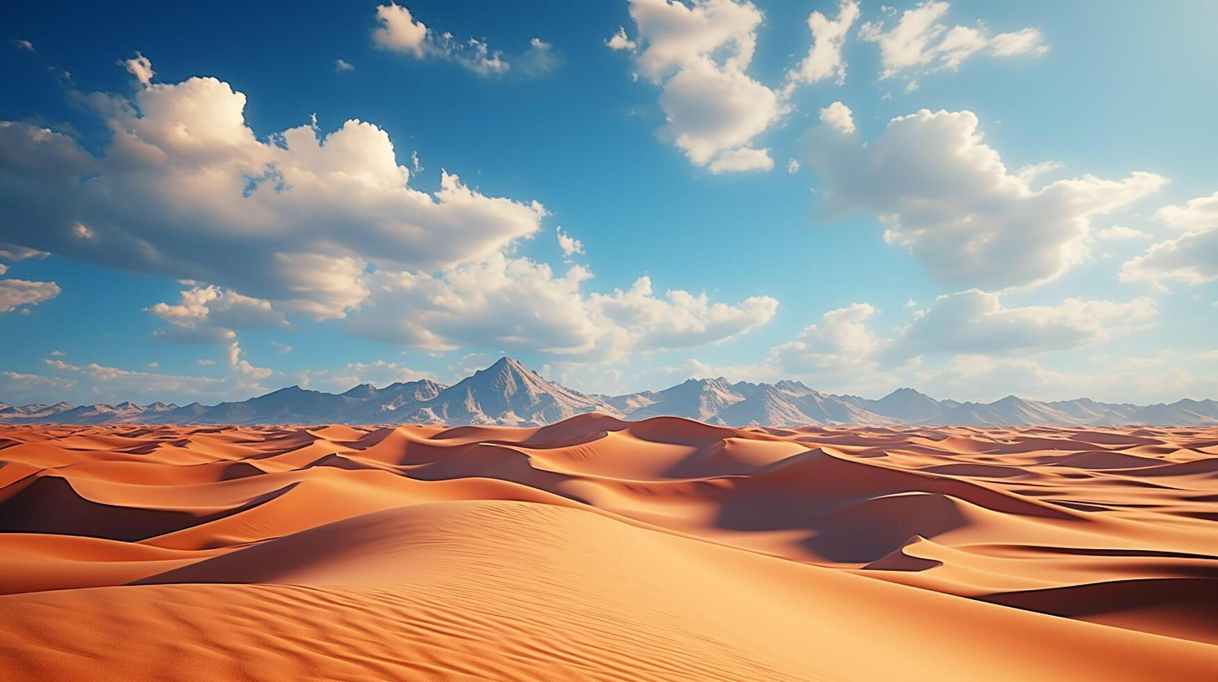 ai generato bellissimo paesaggio di deserto dune montagne con luminosa nuvole cielo. minimo natura sfondo. foto