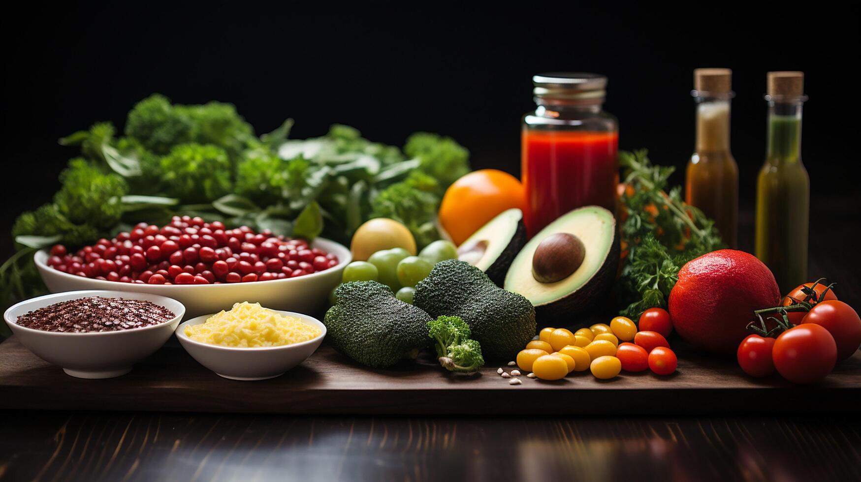 ai generato i principi e regole di un' salutare stile di vita con corretto nutrizione equilibrato dieta vegetariano verdure frutta cheto chetosi foto
