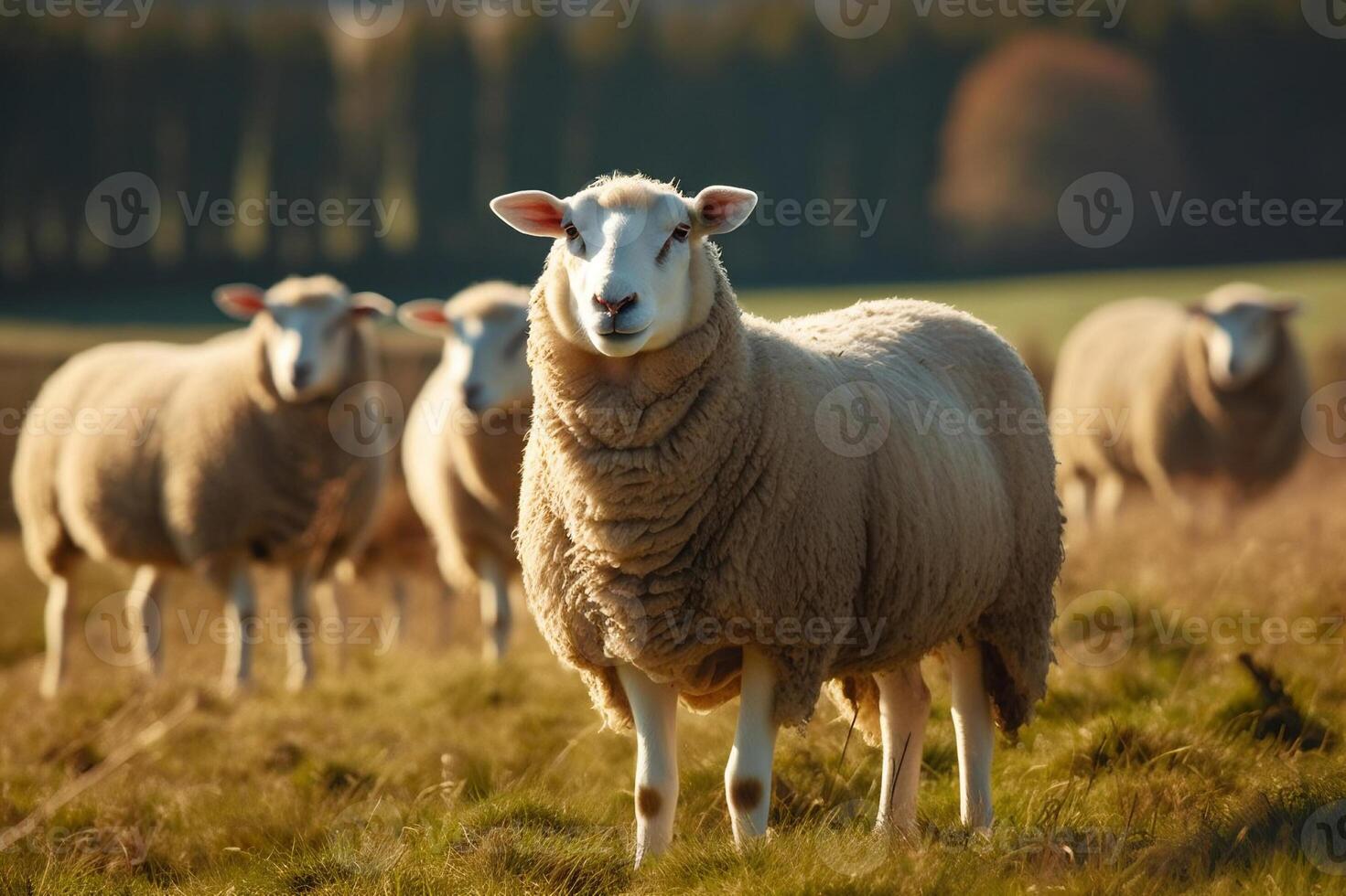 ai generato sereno pecora pascolo su lussureggiante pascolo azienda agricola nel il campagna. creato con generativo ai foto