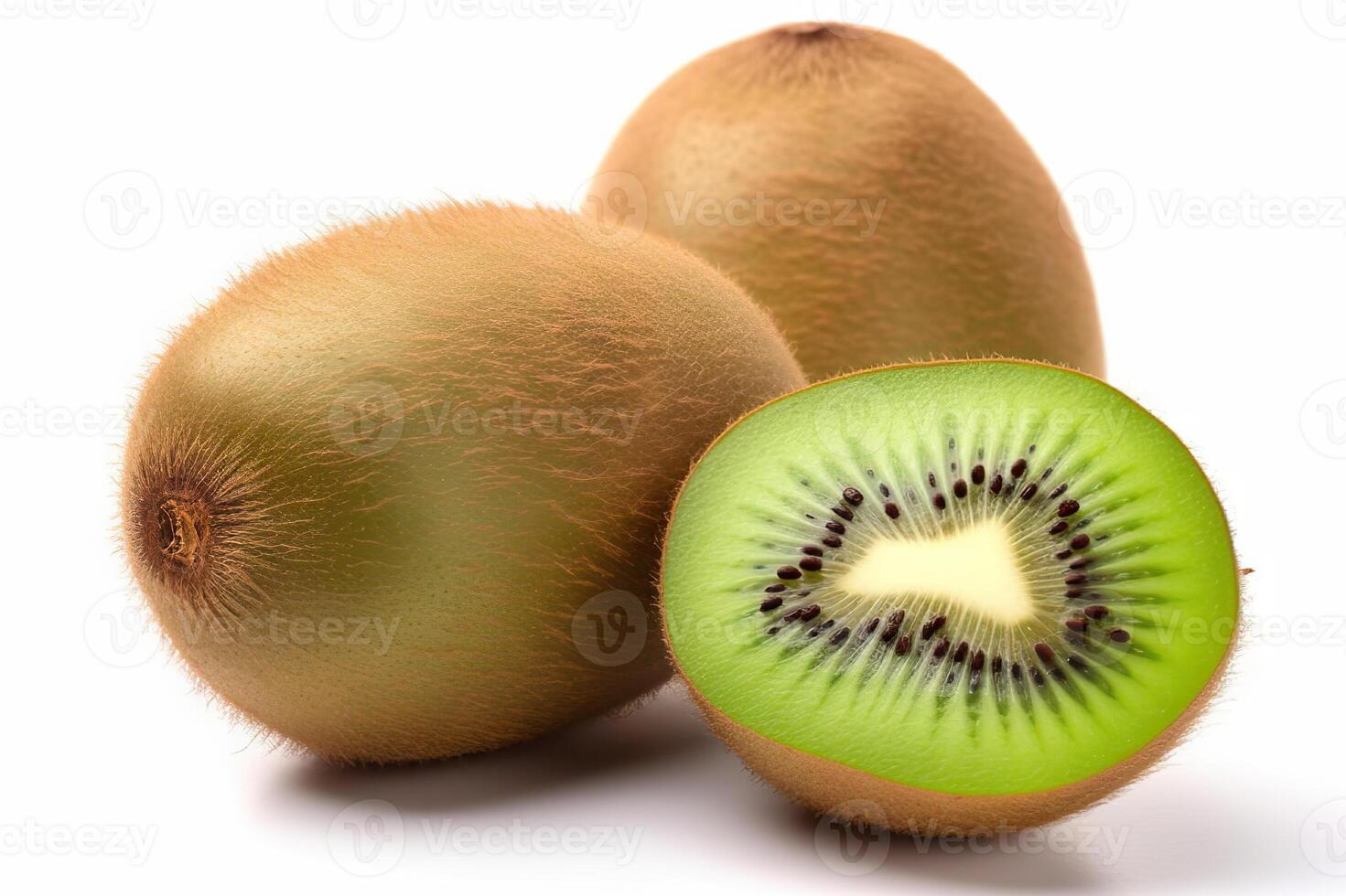 ai generato fresco Kiwi frutta e segmenti su bianca sfondo. creato con generativo ai foto