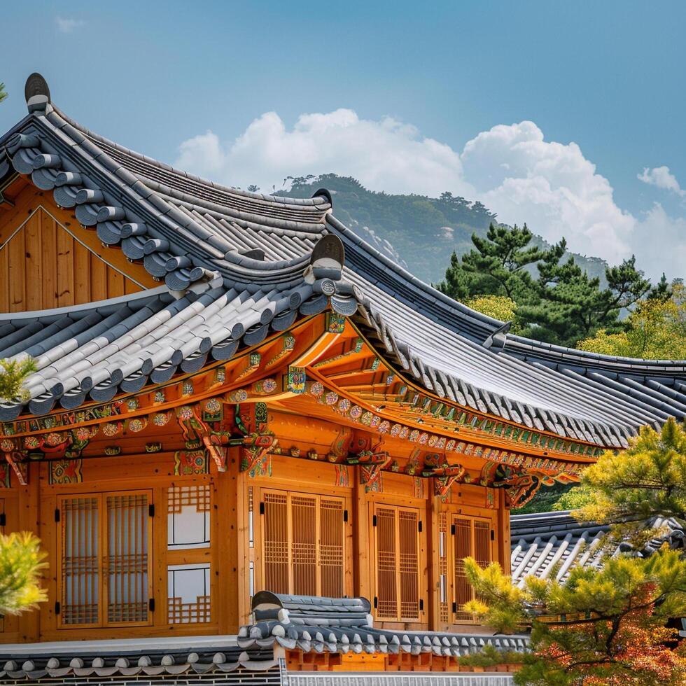 ai generato tradizionale coreano architettura antico stile Sud koreatop viaggio punto di riferimento nel Seoul Corea foto