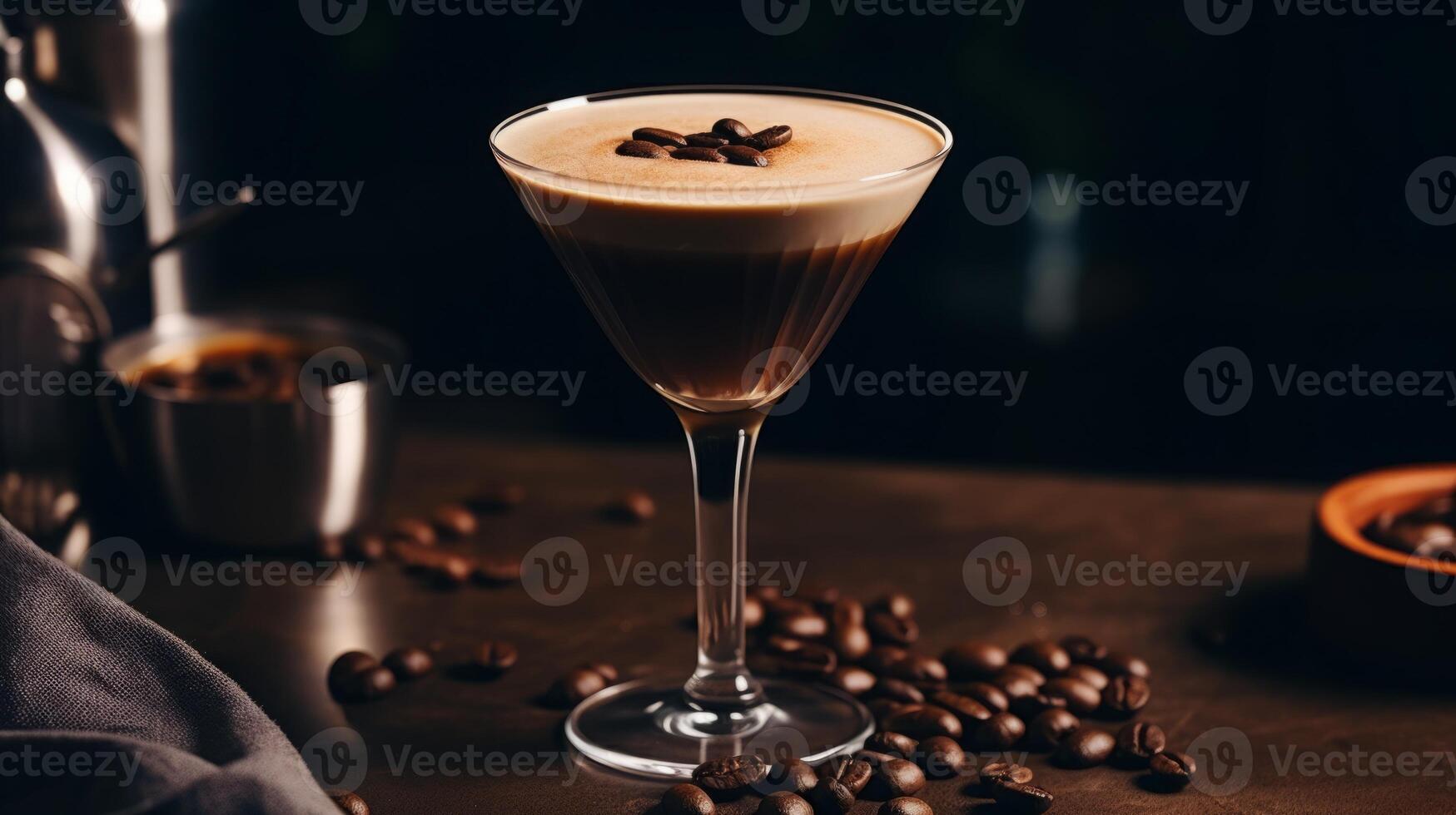 ai generato elegante caffè cocktail con cremoso stratificato struttura foto