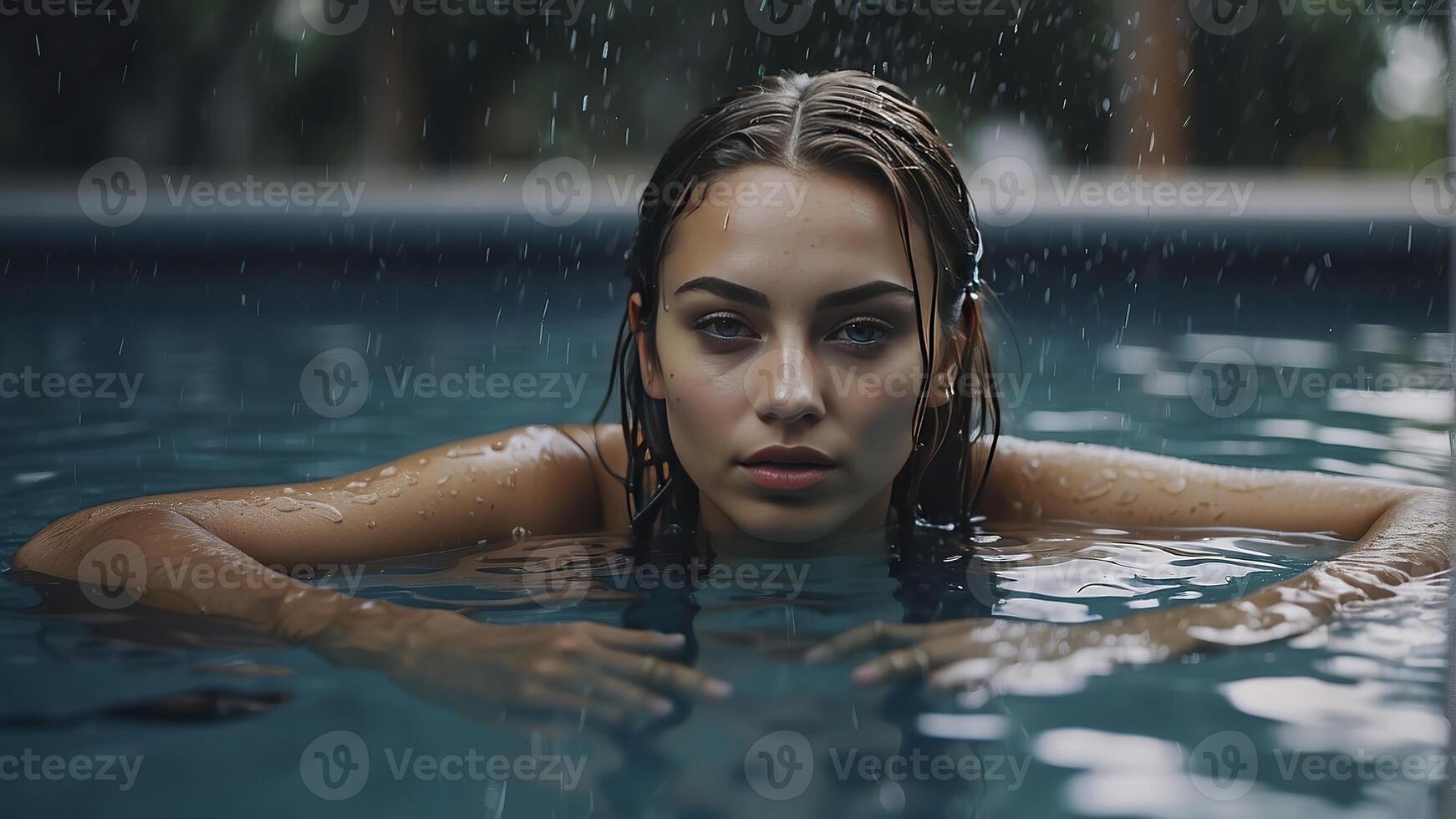 ai generato ritratto di un' bella ragazza nel il piscina, bagnato ritratto, bagnato gir nel il piscina, donna è nuoto nel il piscina foto