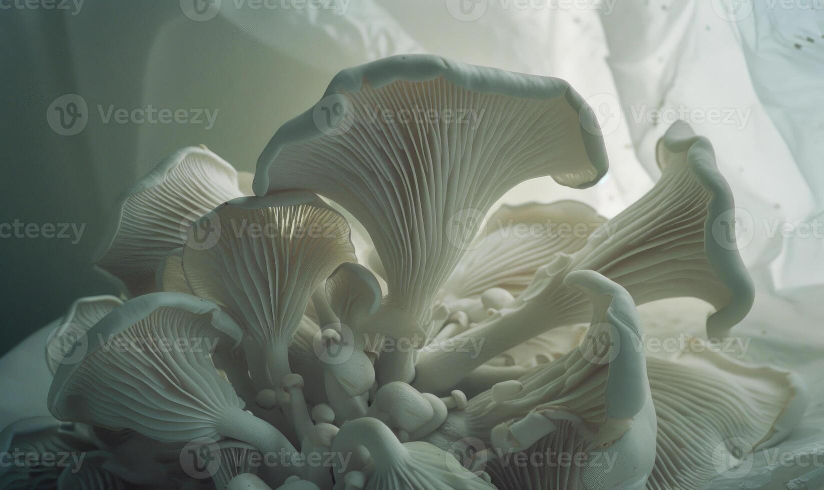 ai generato bianca ostrica funghi su un' bianca sfondo. selettivo messa a fuoco. foto