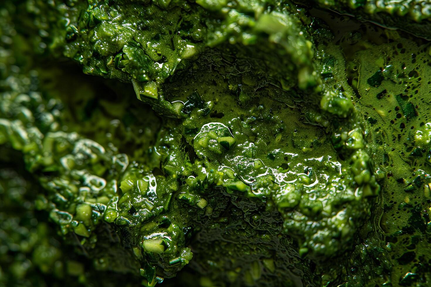 ai generato avvicinamento verde alga marina struttura con bolle. foto