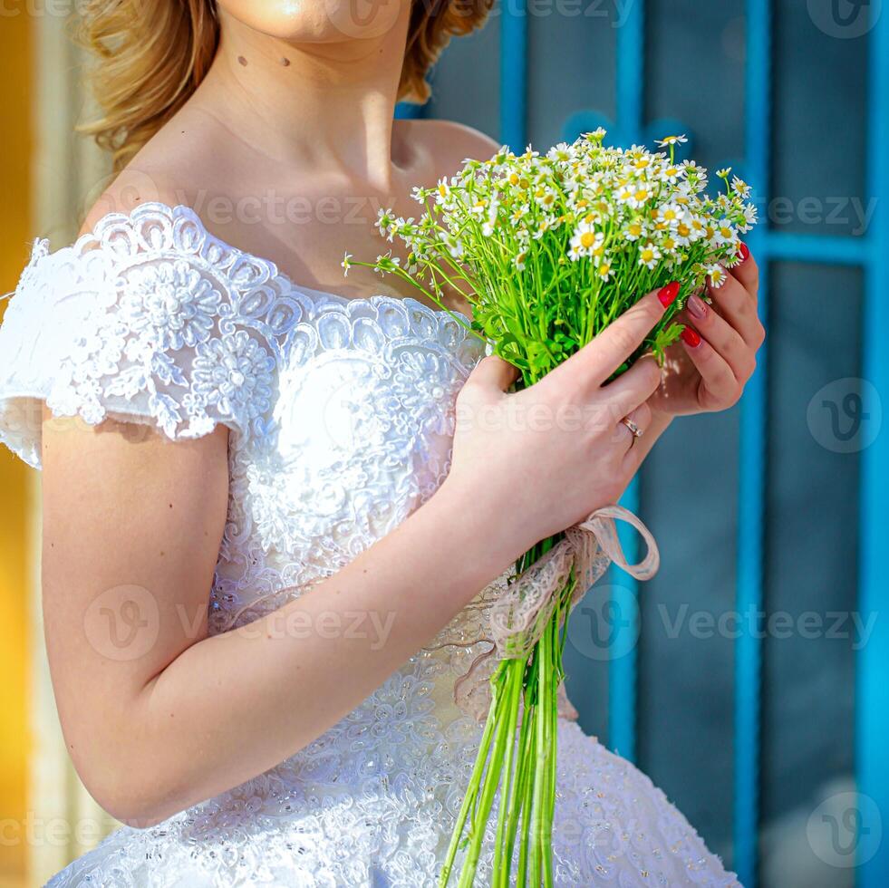 sposa Tenere nozze mazzo con copia spazio foto