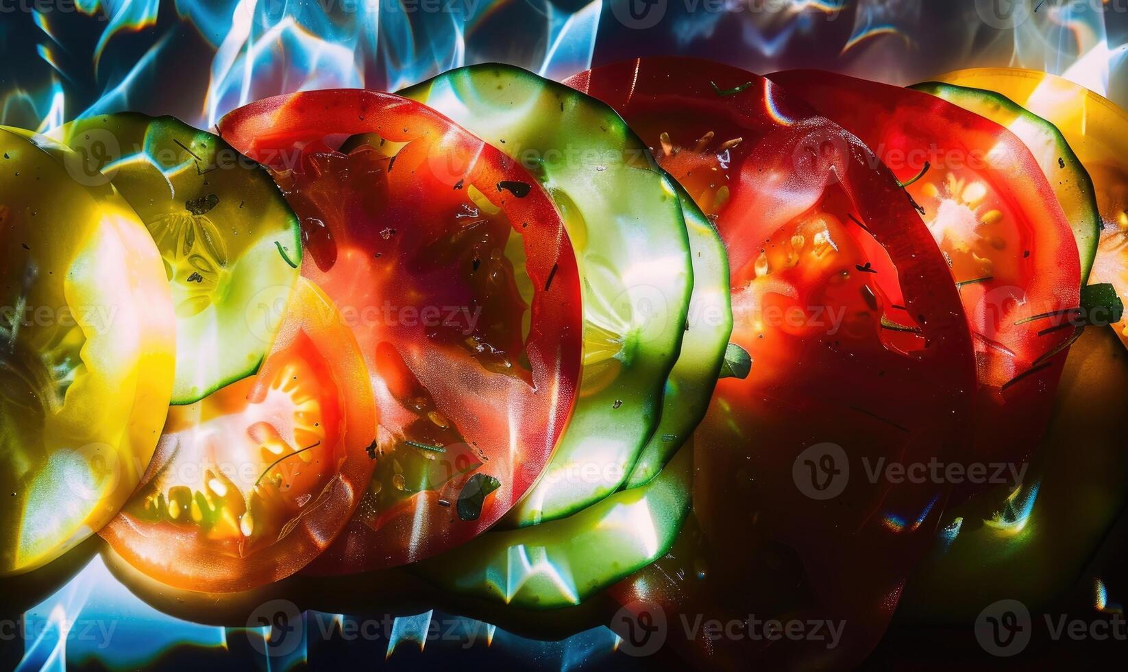 ai generato affettato verdure con strutturato ombra e sotto acqua. foto