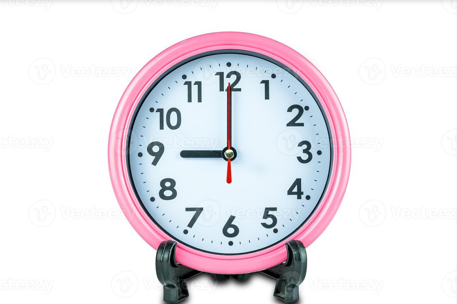 bellissimo rosa orologio mostrare tempo di nove alle isolato su bianca sfondo con ritaglio sentiero. foto