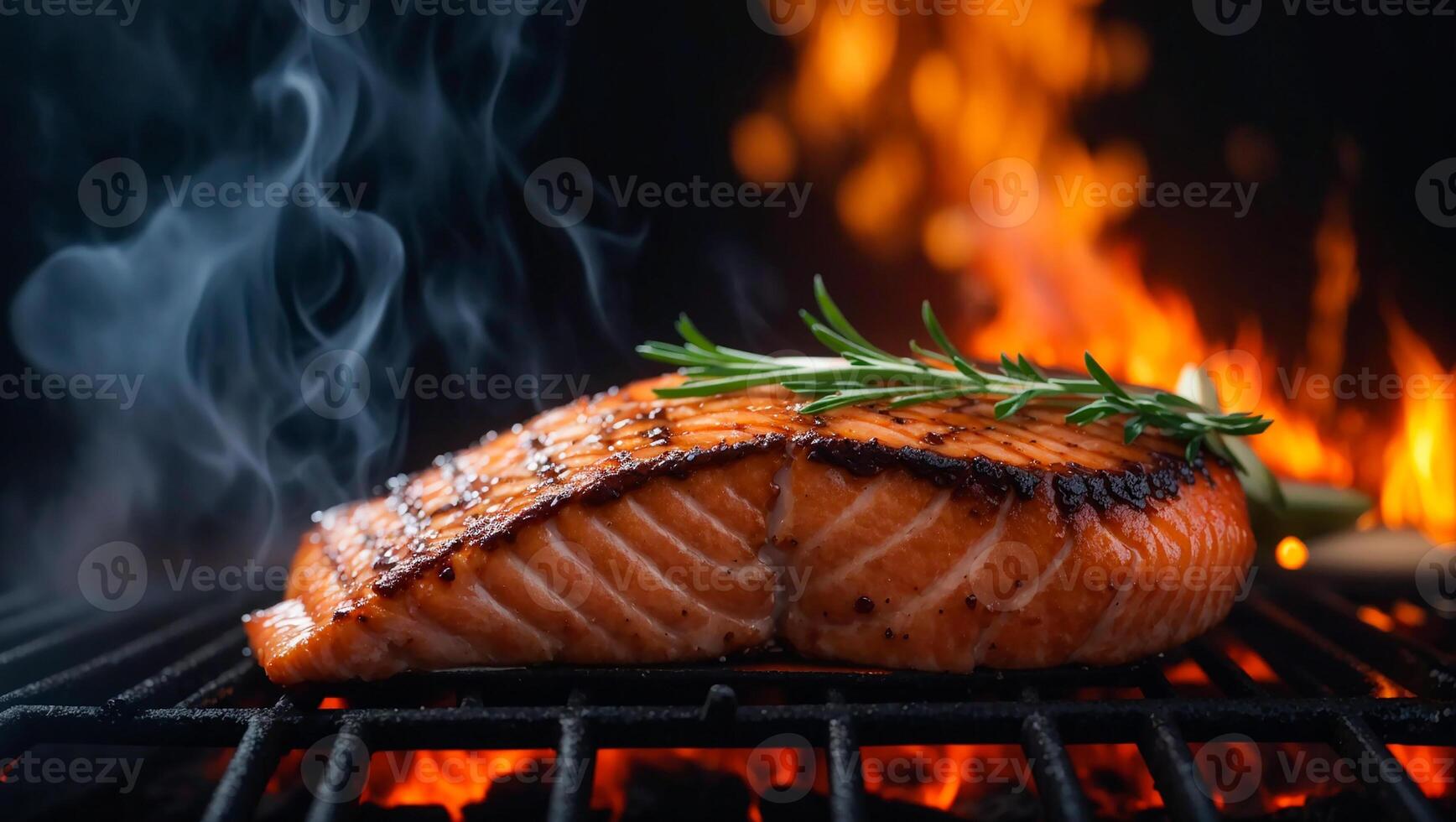 ai generato salmone pezzo fritte su il griglia foto