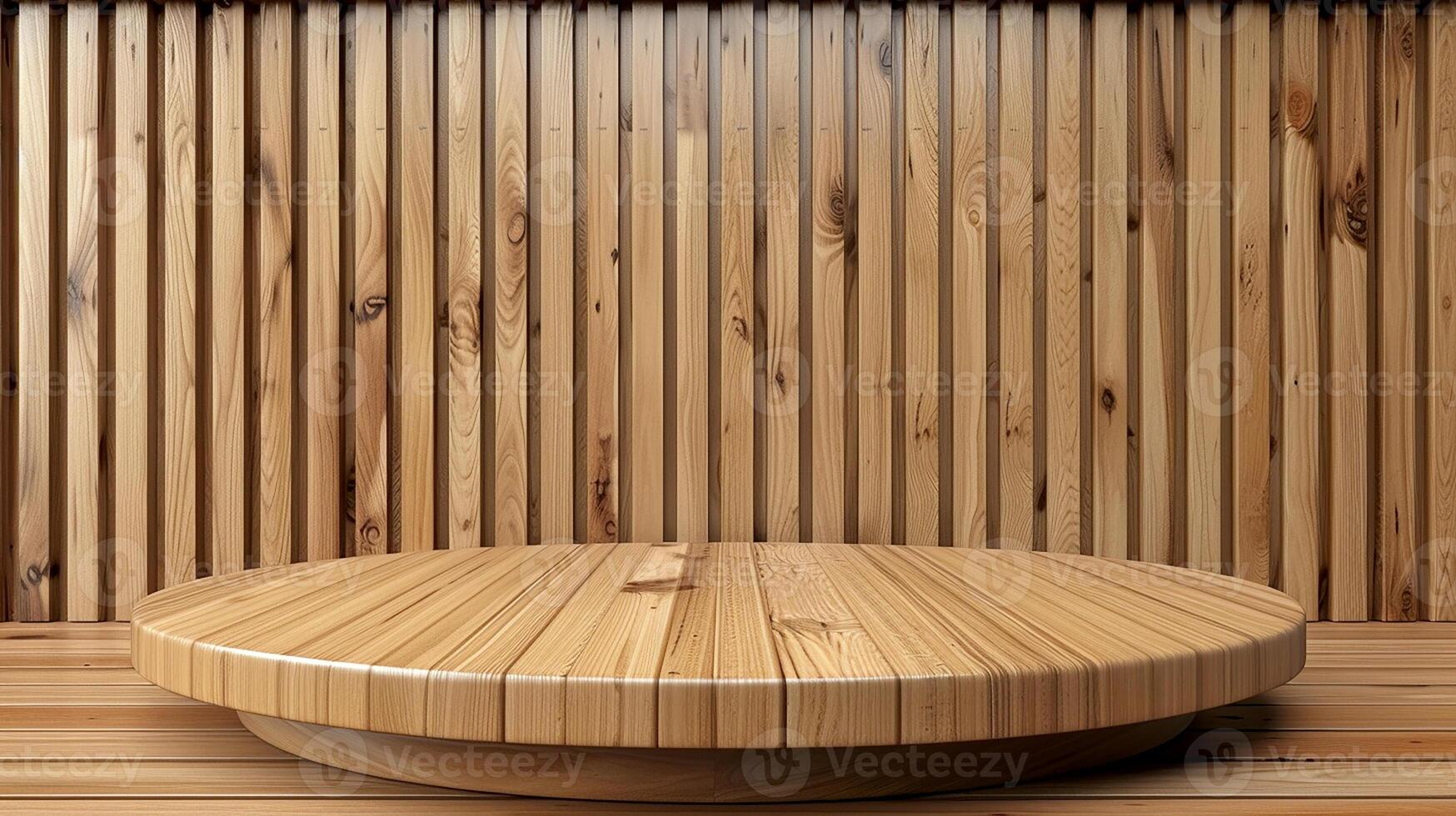 ai generato di legno tavolo nel un' camera con di legno muri foto