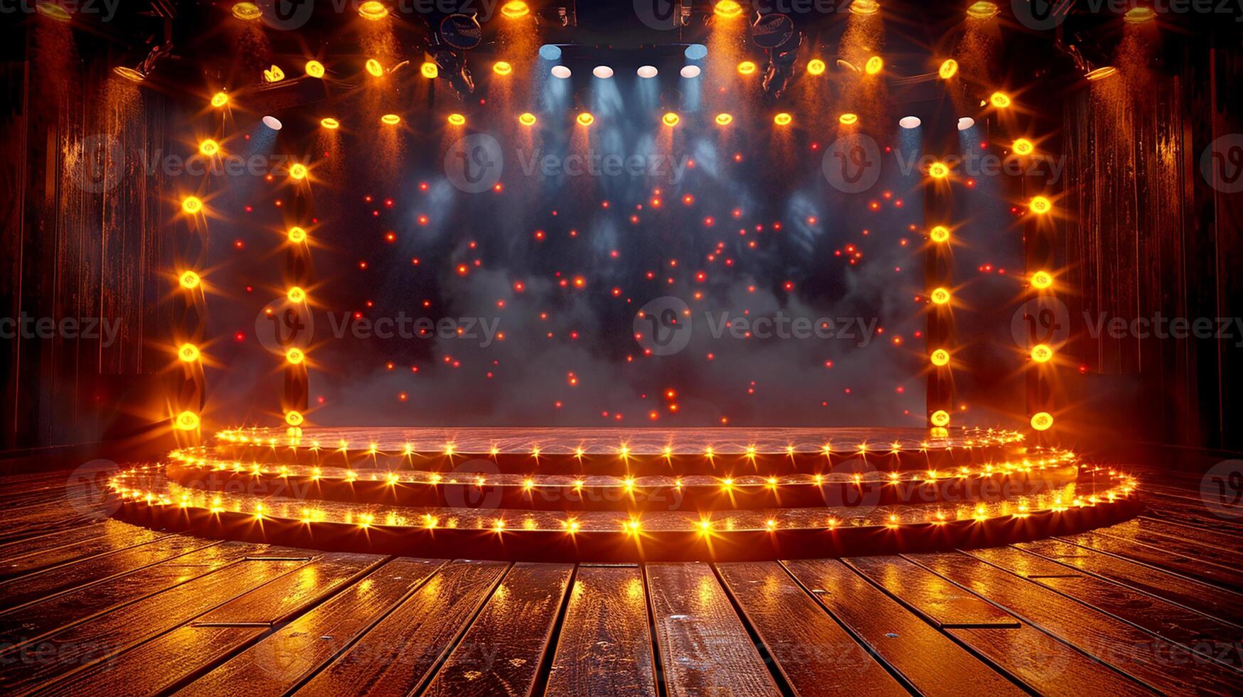 ai generato palcoscenico con luci e riflettore su palcoscenico foto