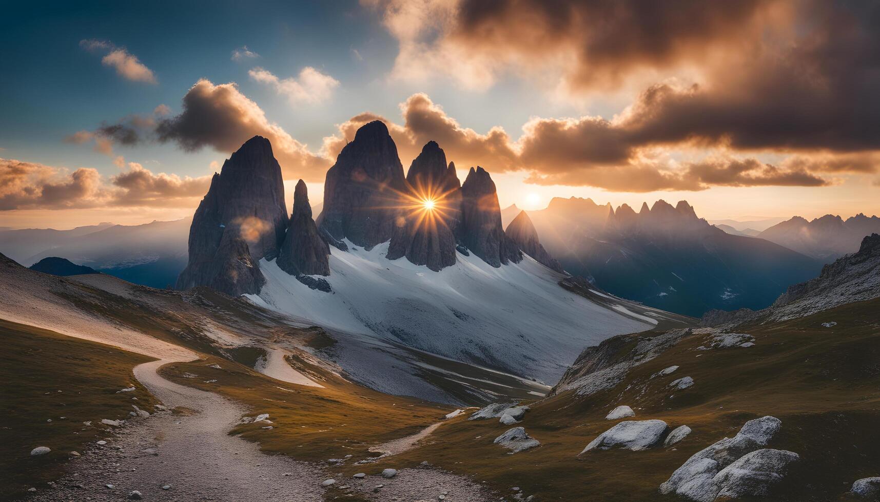 ai generato il sole sorge al di sopra di il montagne nel Questo foto