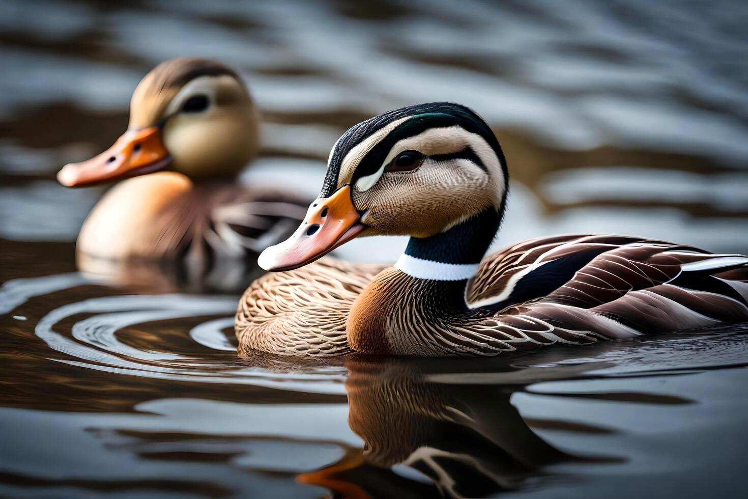 ai generato Due anatre nuoto nel il acqua foto