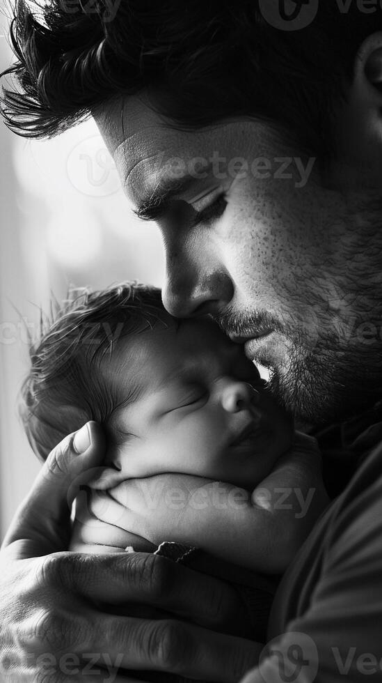 ai generato genitoriale legame, tenero momento di un' genitore cullare loro neonato bambino nel loro braccia, sfondo Immagine, generativo ai foto