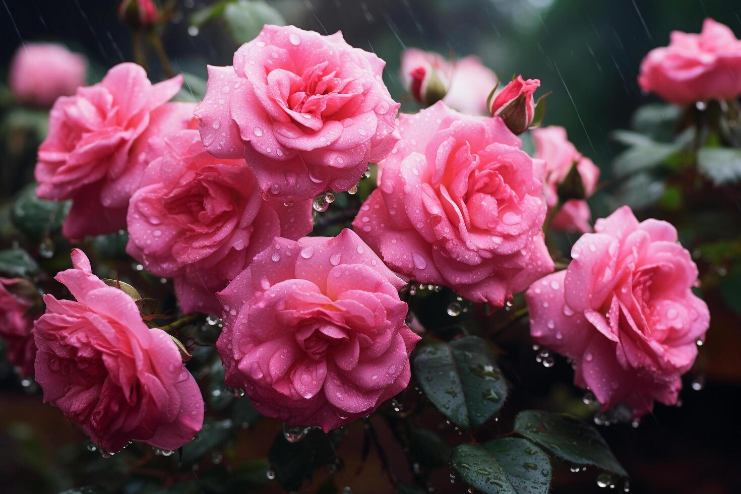 ai generato il incantevole bellezza di dopo il pioggia rosa Rose foto