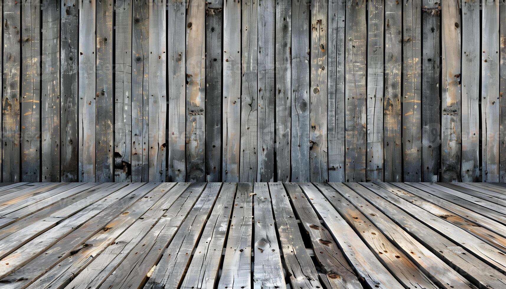 ai generato di legno pavimento con di legno tavole e di legno parete foto