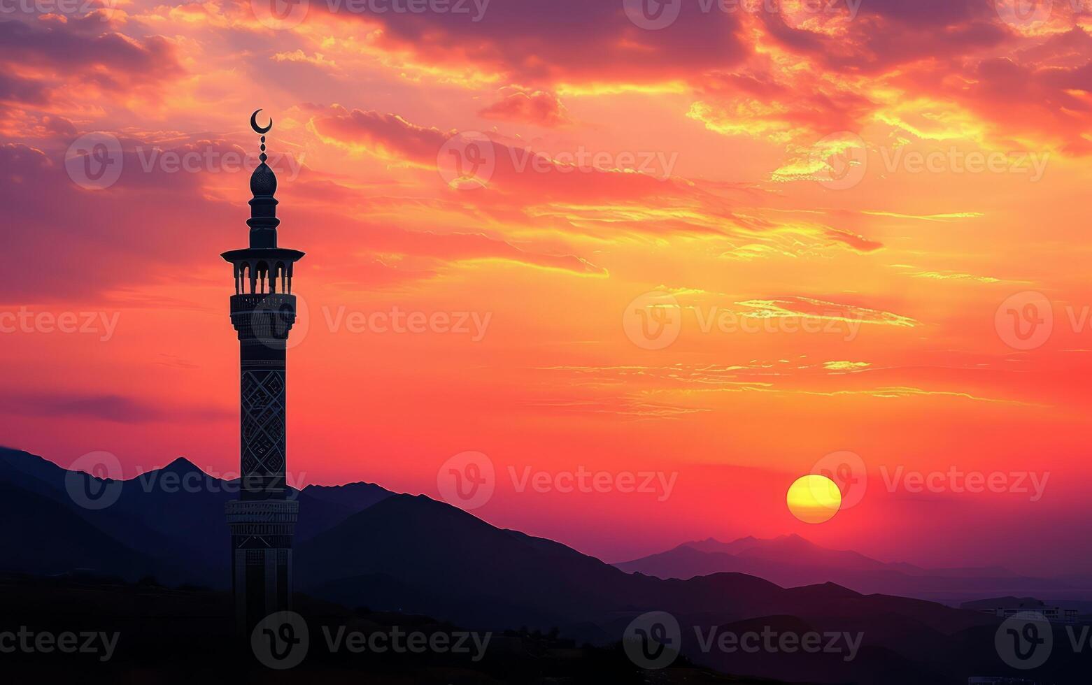 ai generato moschea silhouette nel il tramonto leggero foto