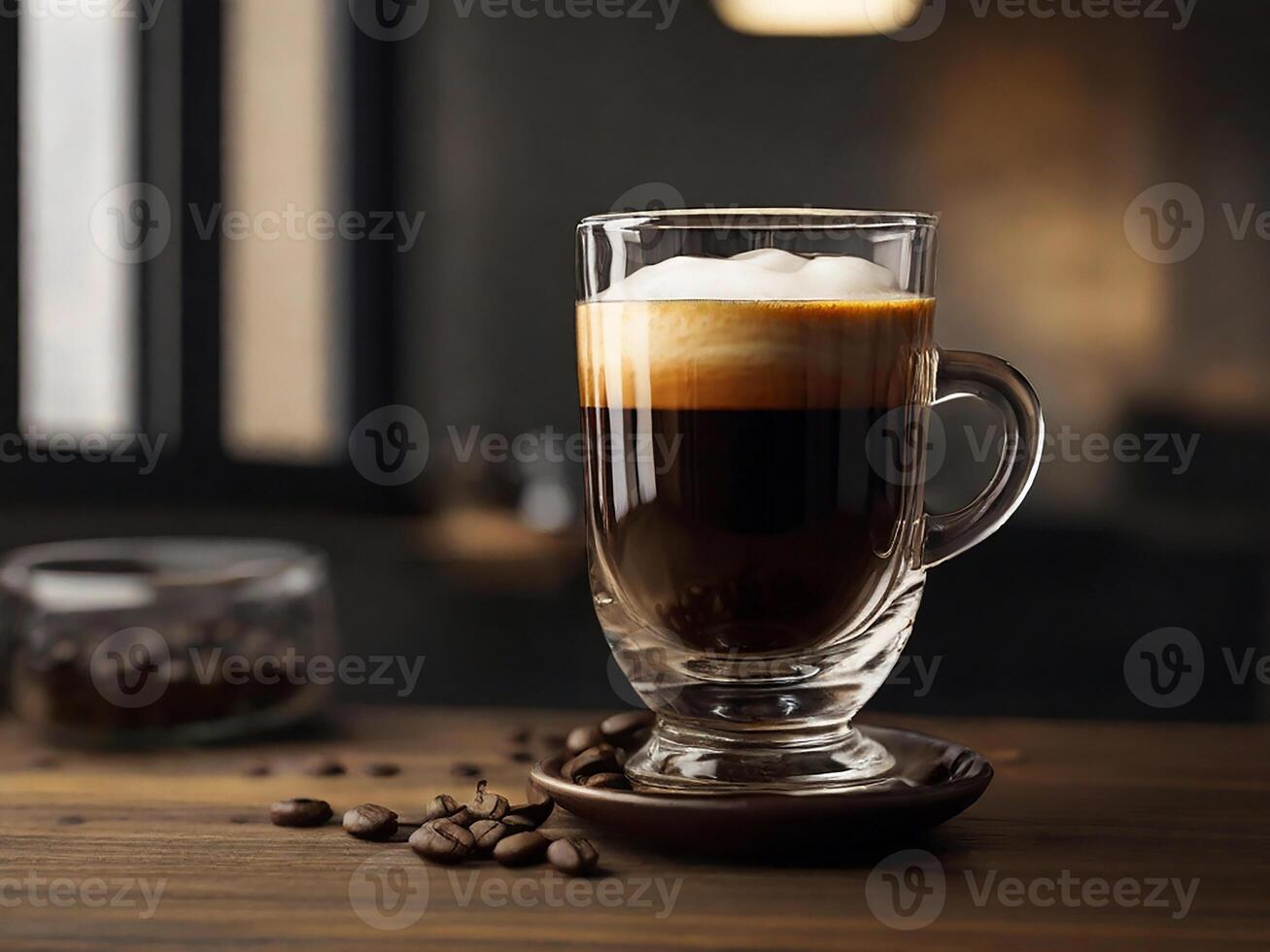 ai generato un' bicchiere di nero caffè con brunastro schiuma foto