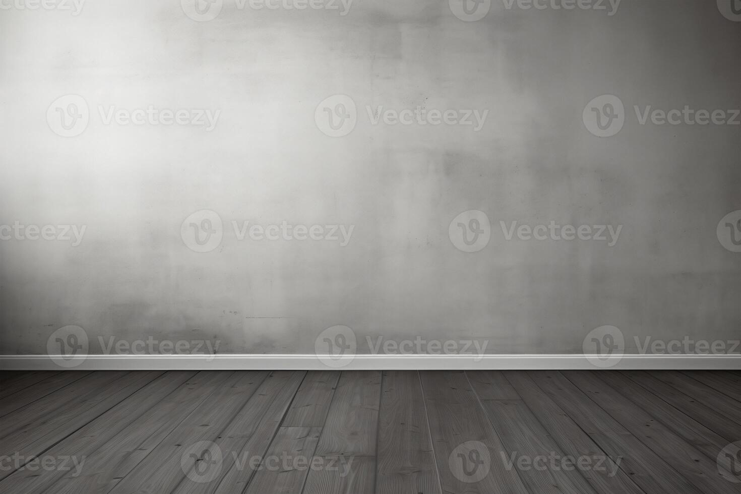 ai generato vuoto camera grigio parete camera con di legno pavimento foto
