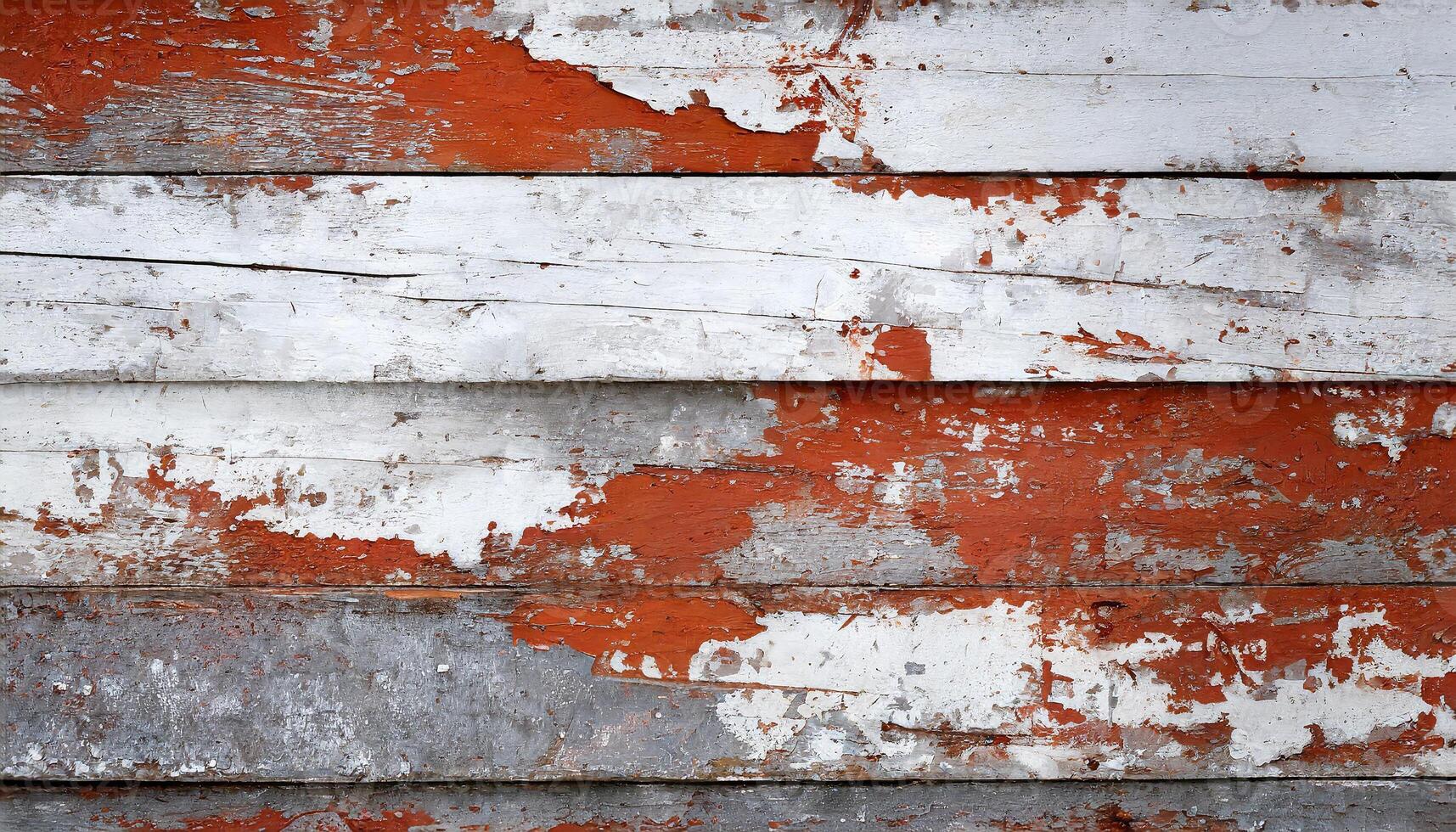 ai generato leggero blu rosso e verde Esposto alle intemperie di legno sfondo con Cracked dipingere. foto