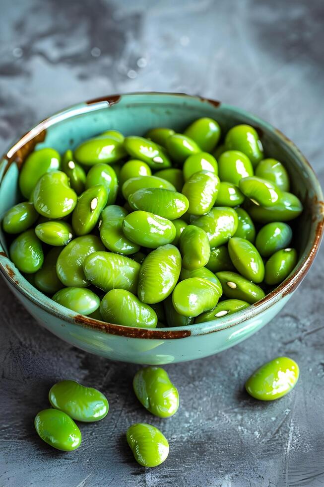 ai generato fagioli di soia beatitudine vivace verde fagiolo ciotola foto