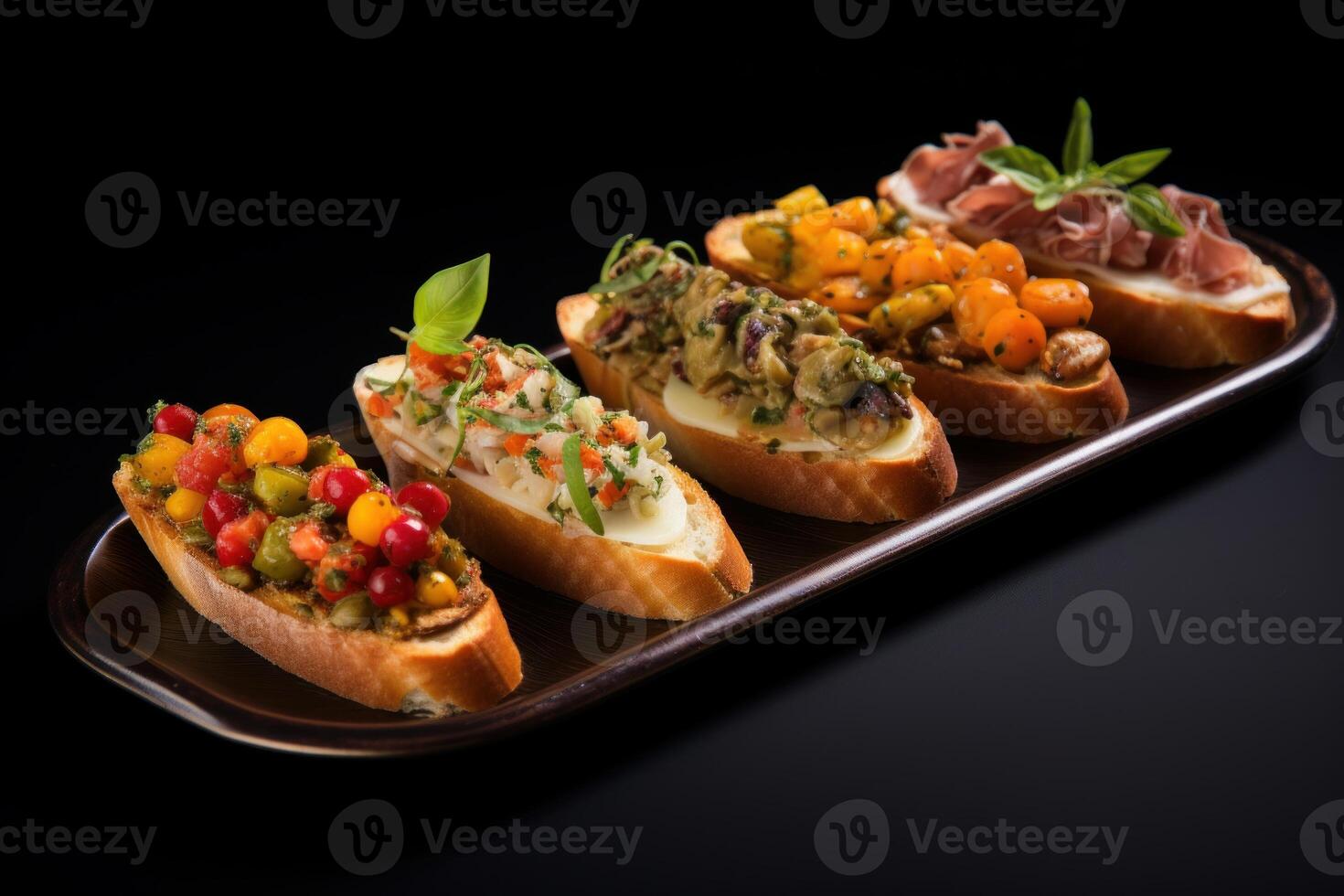 ai generato aglio piatto bruschetta. creare ai foto