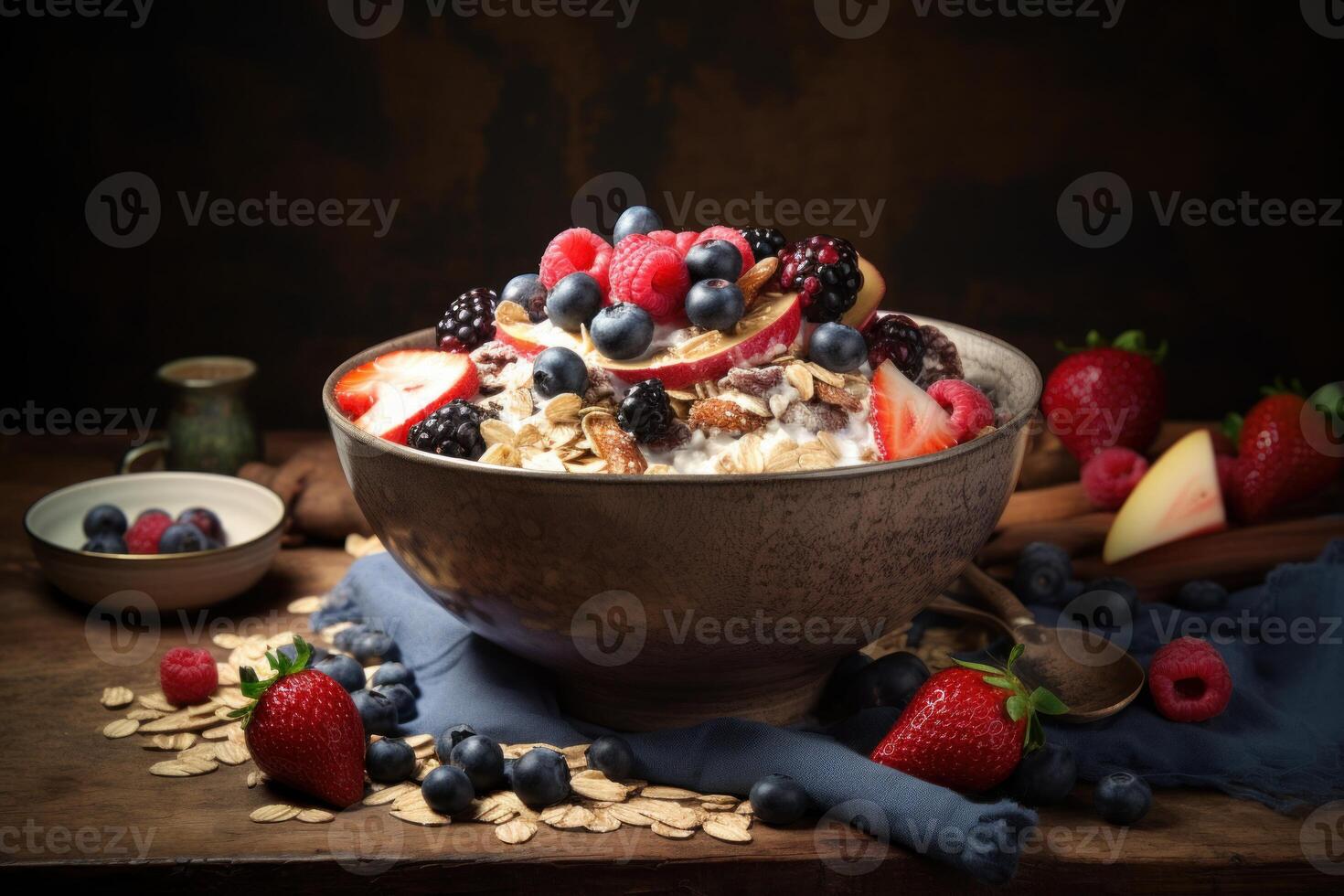 ai generato nutriente muesli avena frutta cibo. creare ai foto