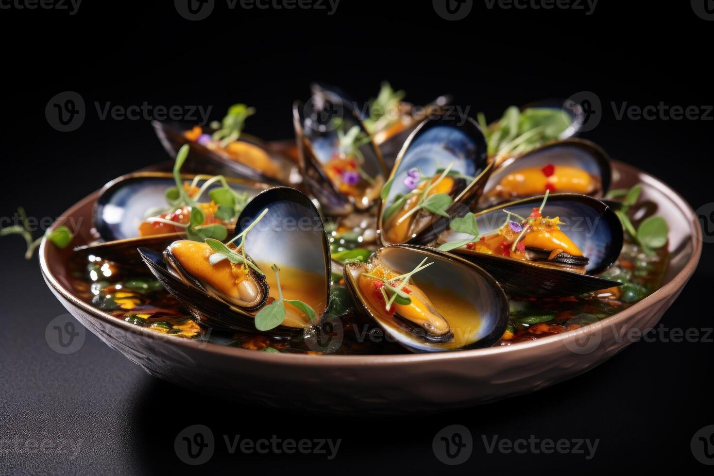 ai generato salato cozze bollito ristorante ciotola. creare ai foto