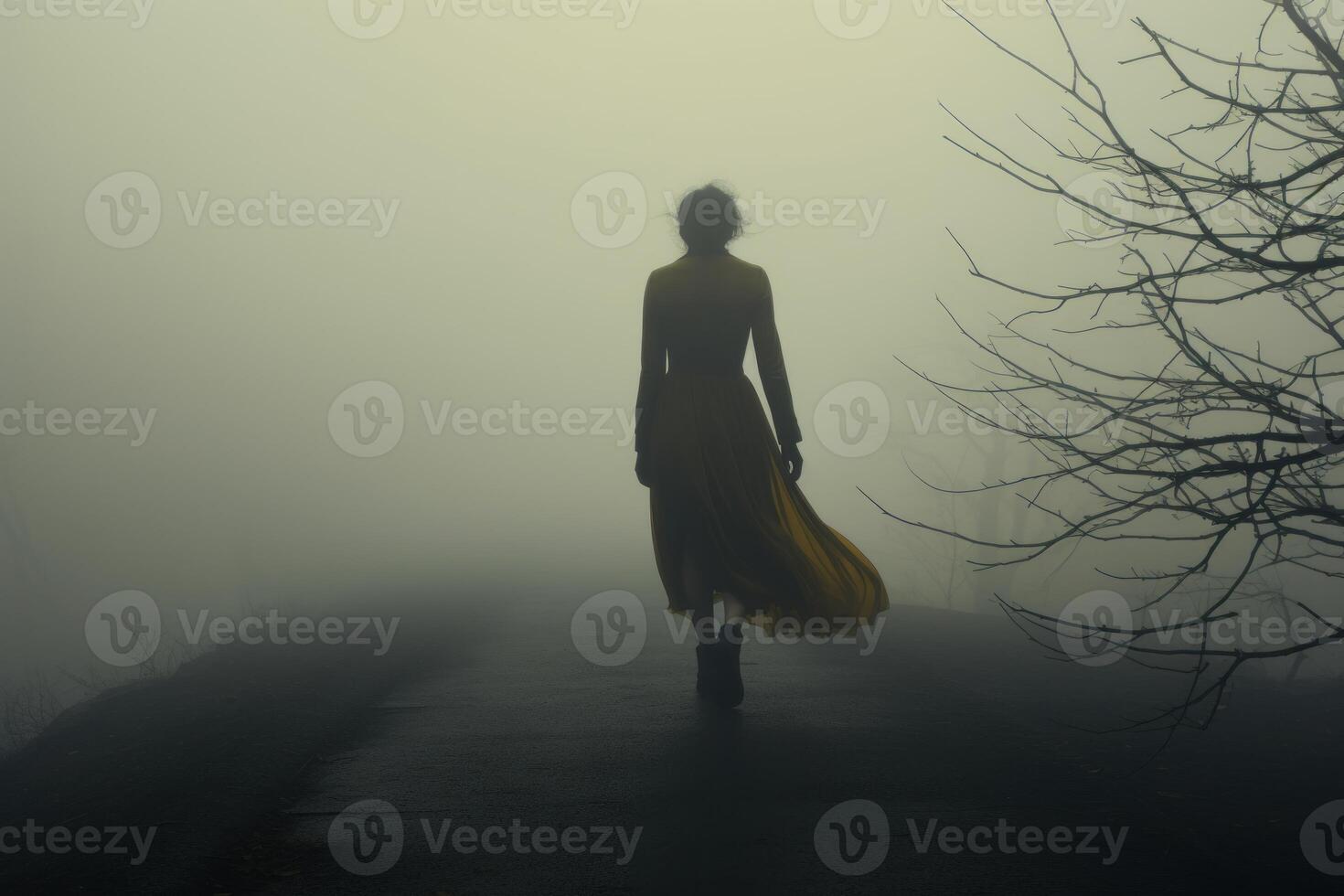 ai generato enigmatico foto donna nebbia viso. creare ai