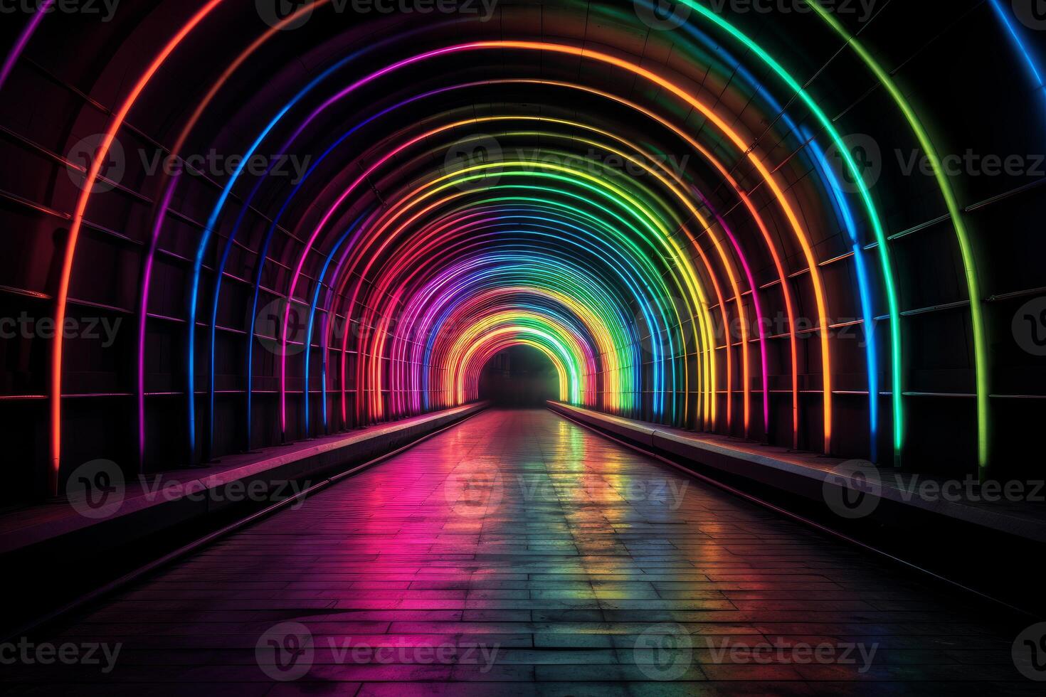 ai generato misterioso arcobaleno tunnel scuro. creare ai foto