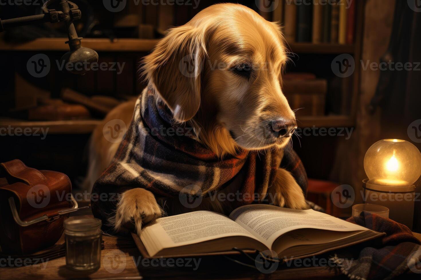 ai generato intelligente cane da riporto lettura libro. creare ai foto