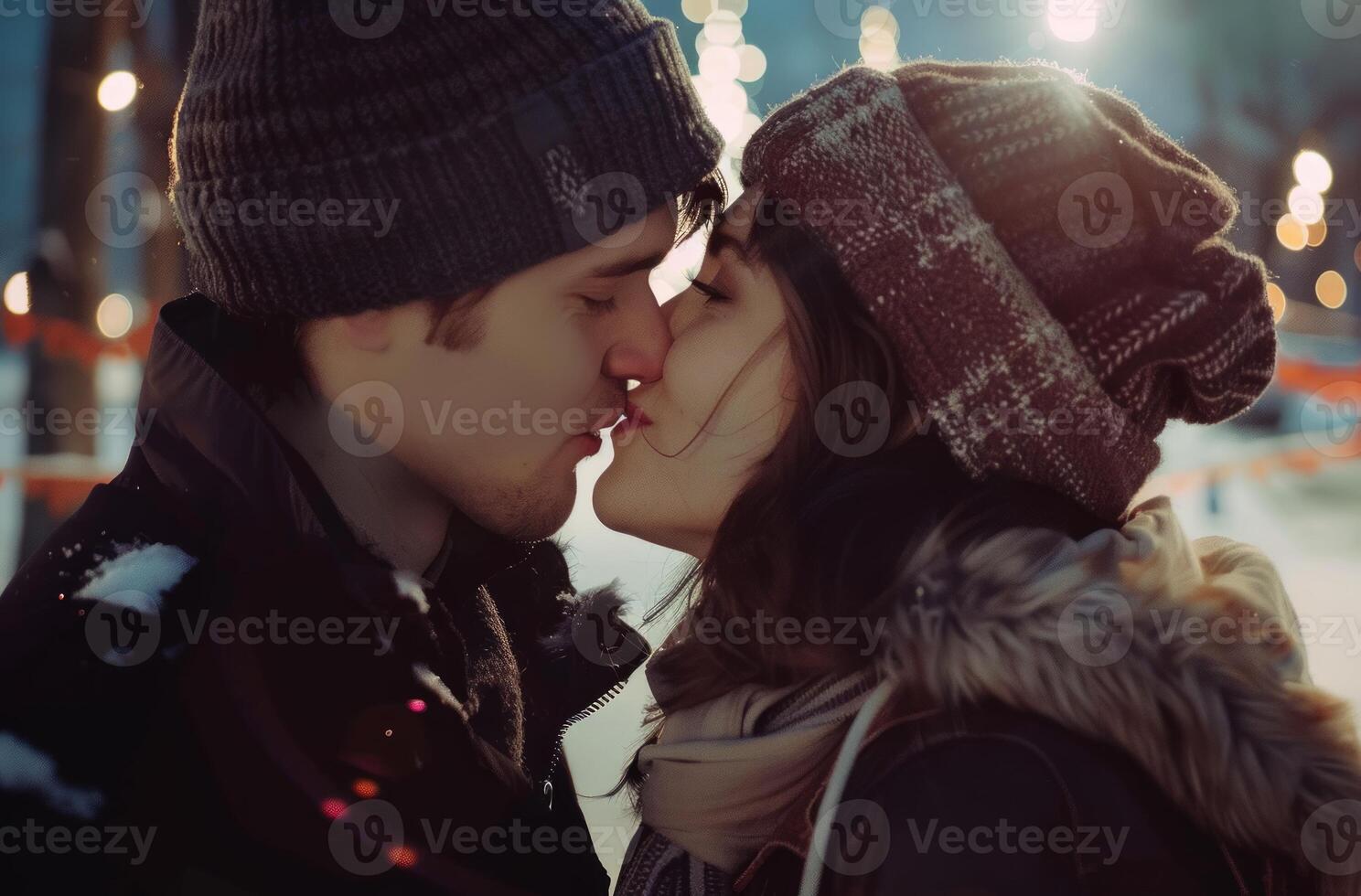 ai generato un' coppia baci nel congelamento tempo metereologico fuori, appassionato bacio pic foto