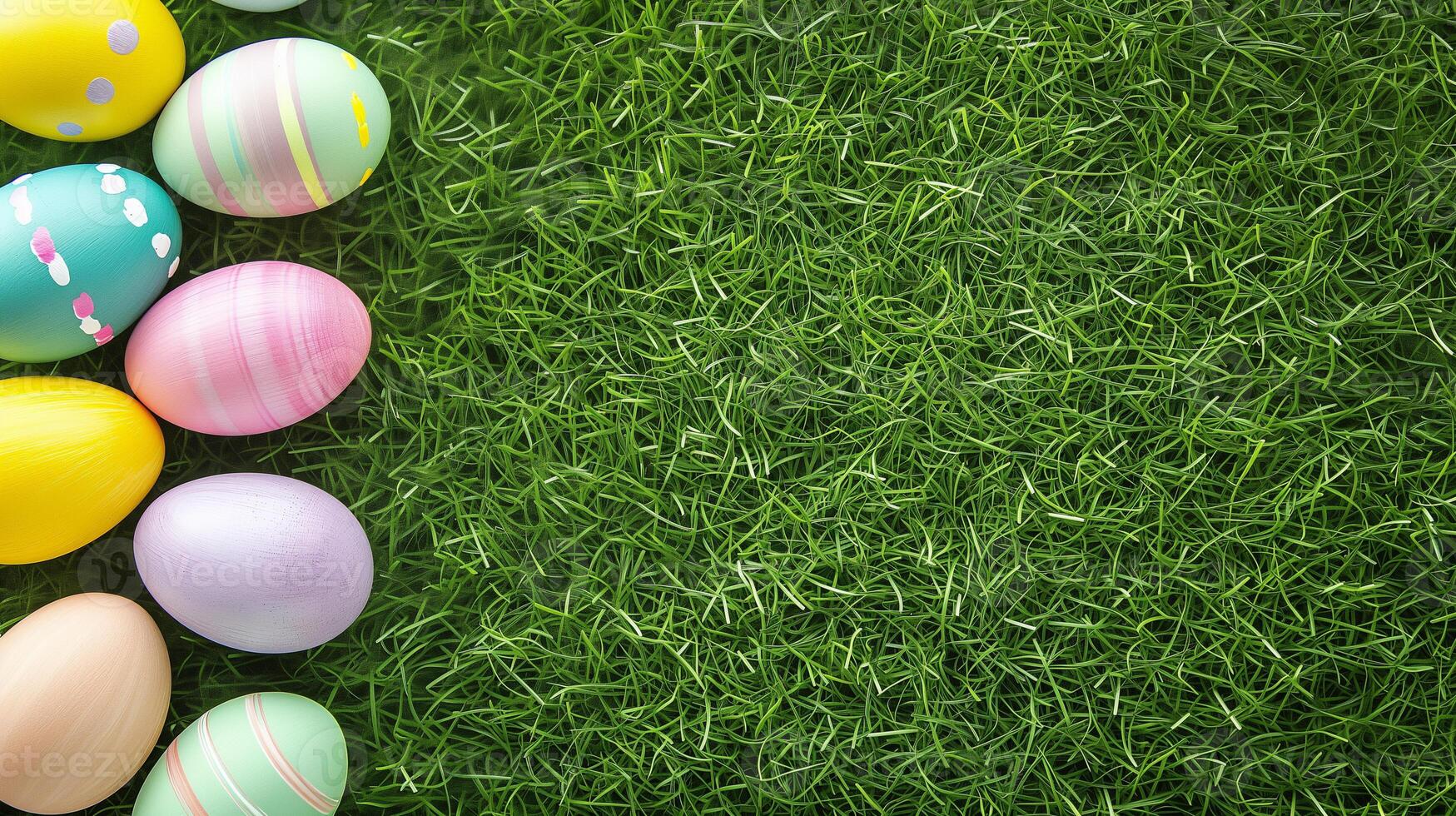 ai generato colorato Pasqua uova su verde erba, Pasqua sfondo foto