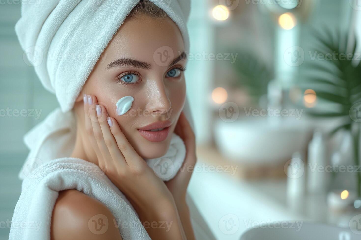 ai generato bellezza routine donna l'applicazione cosmetico olio per sua viso foto