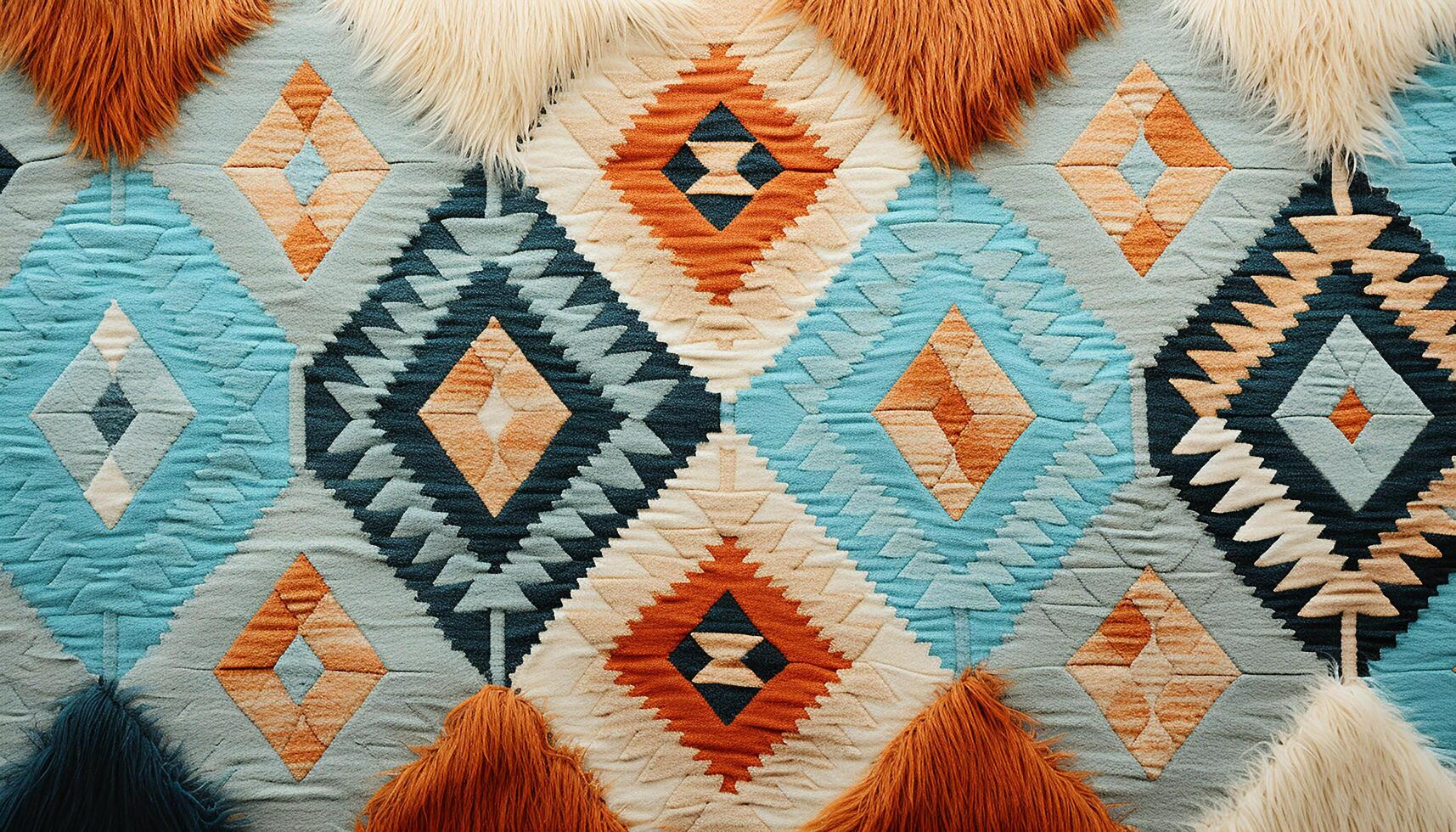 ai generato astratto tessile design con vivace colori e indigeno culturale modelli generato di ai foto