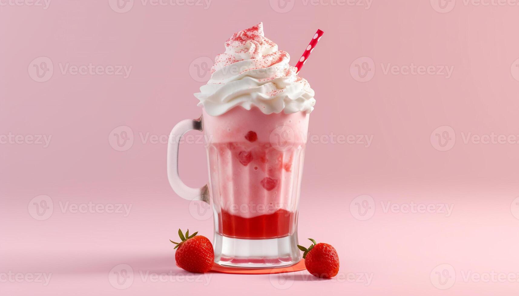 ai generato fresco fragola frappè su un' estate tavolo, cremoso e dolce generato di ai foto