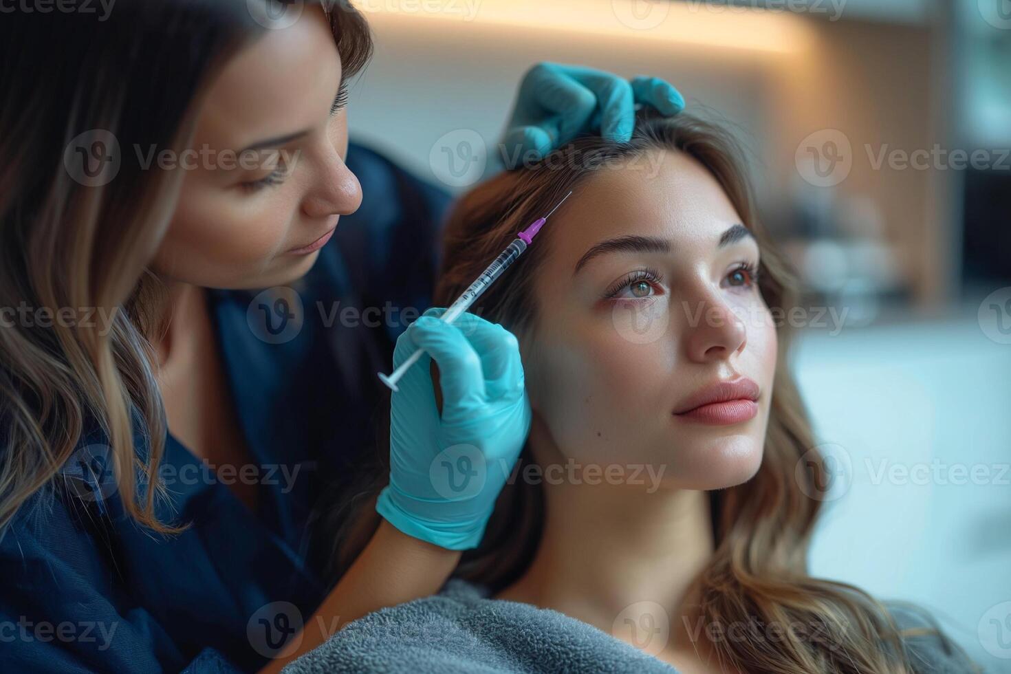 ai generato un' cosmetologo, un' donna di 35 anni vecchio, dà bellezza iniezioni per un' donna di 30 anni vecchio, chi è dire bugie su il divano foto