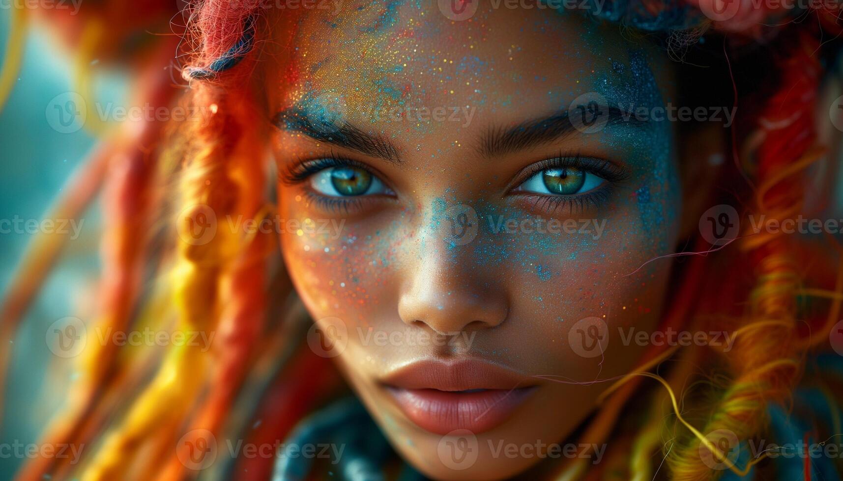 ai generato colorato creatività dinamico illustrazione di personaggio con multicolore capelli foto