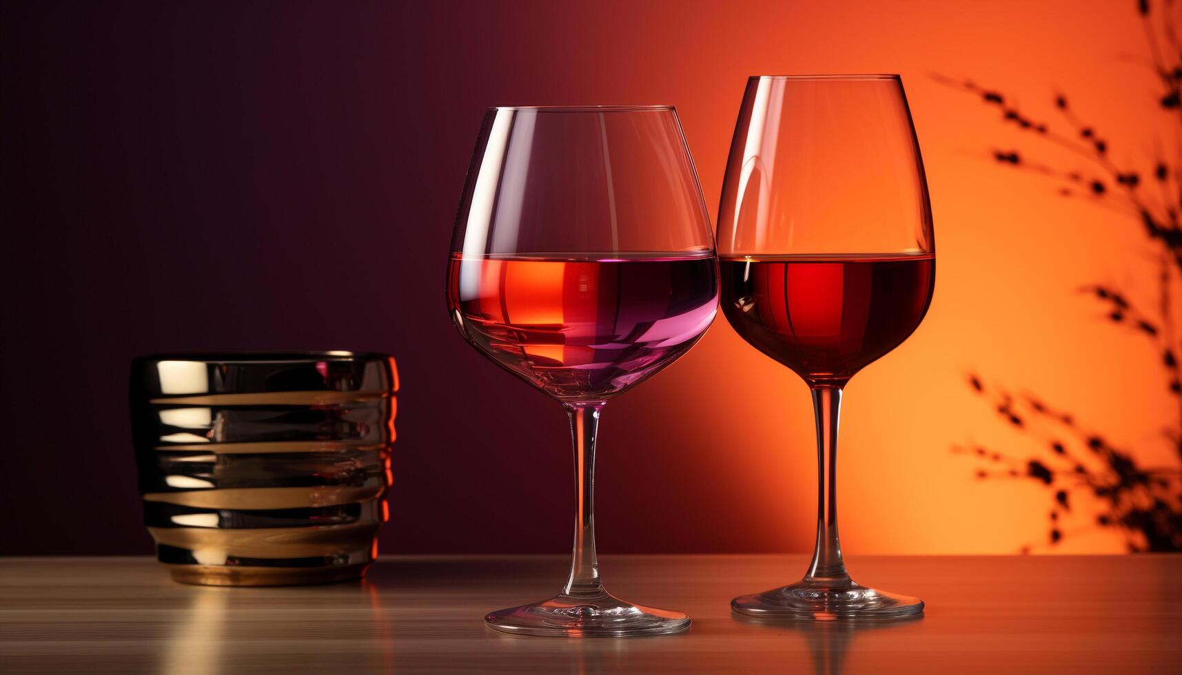 ai generato celebrazione di eleganza rosso vino, bicchiere, riflessione, lusso, festa generato di ai foto